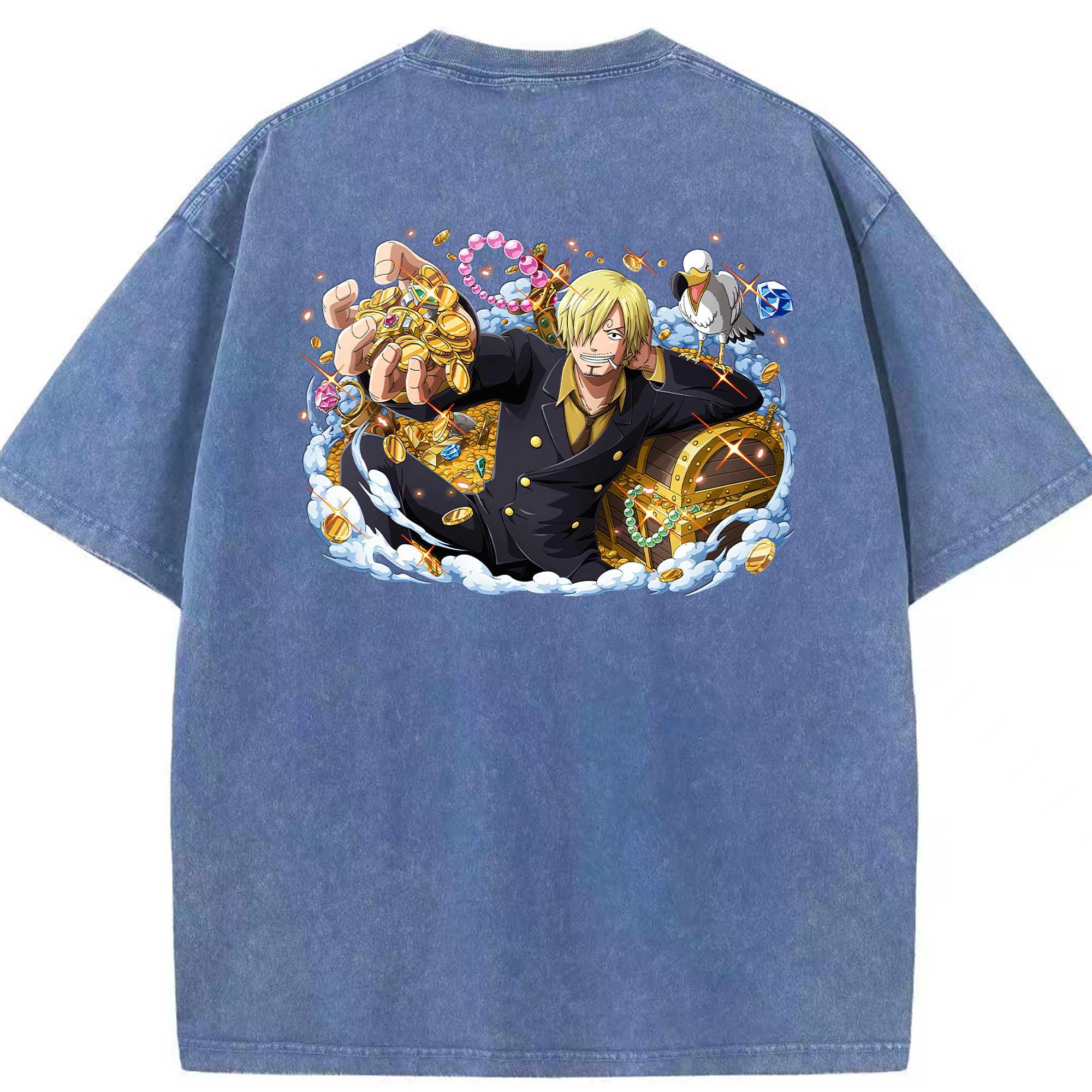 ワンピース サンジ ONE PIECE Sanji 綿100% ヴィンテージ風 半袖Tシャツ（背面プリント）