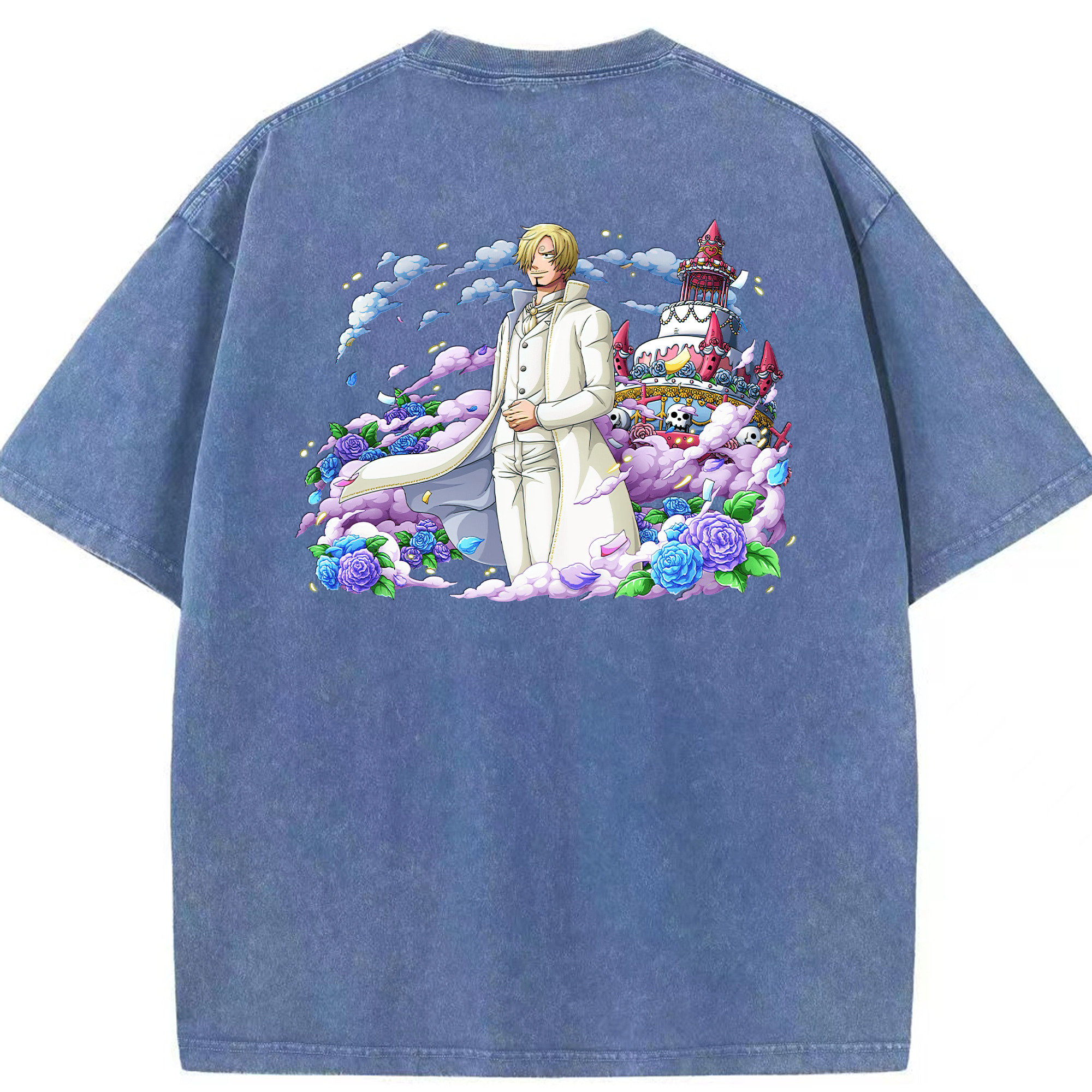 （画像用） ワンピース サンジ ONE PIECE Sanji 綿100% ヴィンテージ風 半袖Tシャツ（背面プリント）