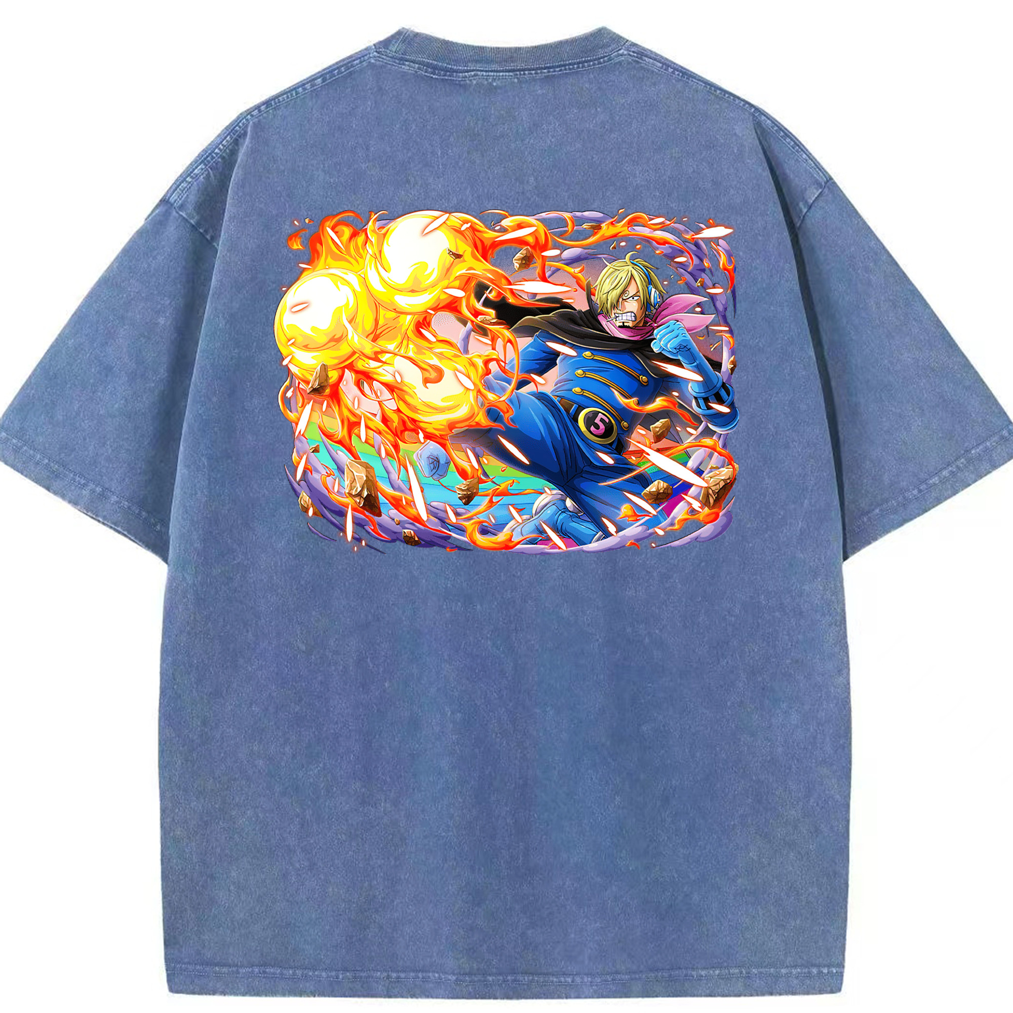 ワンピース サンジ ONE PIECE Sanji 綿100% ヴィンテージ風 半袖Tシャツ（背面プリント）