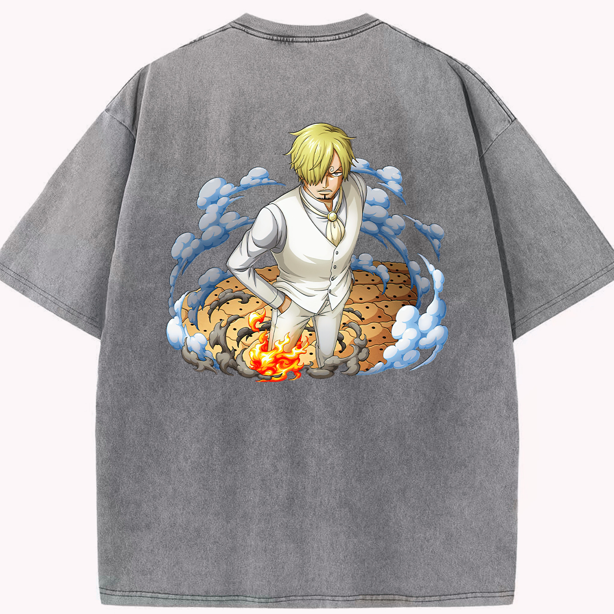 ワンピース サンジ ONE PIECE Sanji 綿100% ヴィンテージ風 半袖Tシャツ（背面プリント）