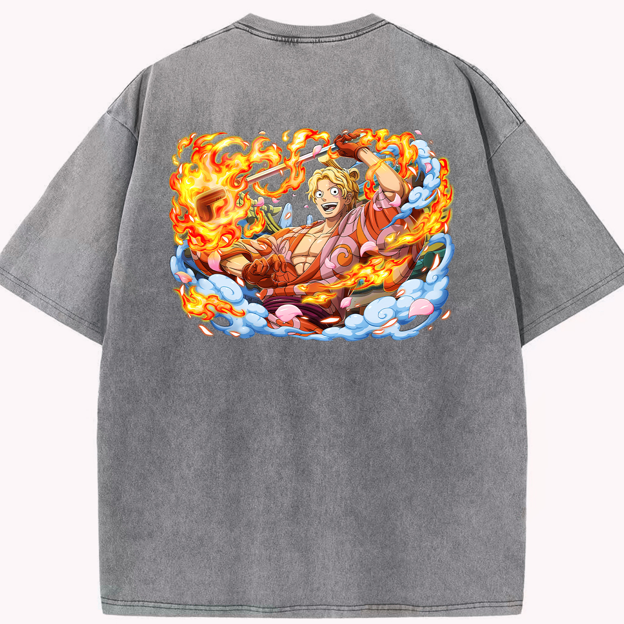 ワンピース サンジ ONE PIECE Sanji 綿100% ヴィンテージ風 半袖Tシャツ（背面プリント）