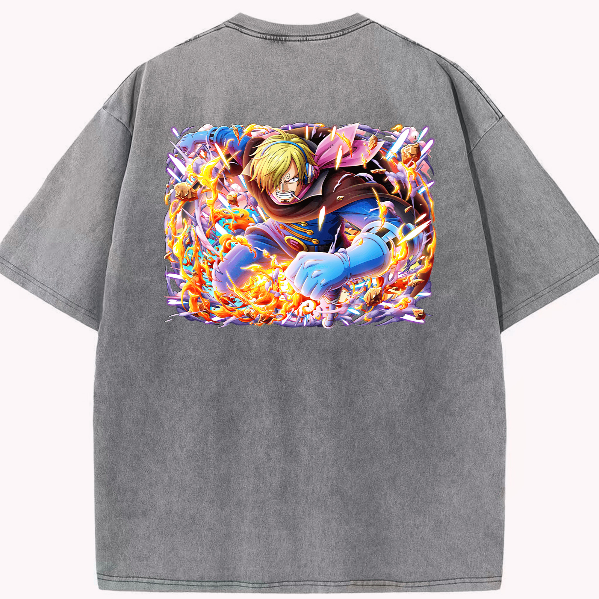 ワンピース サンジ ONE PIECE Sanji 綿100% ヴィンテージ風 半袖Tシャツ（背面プリント）