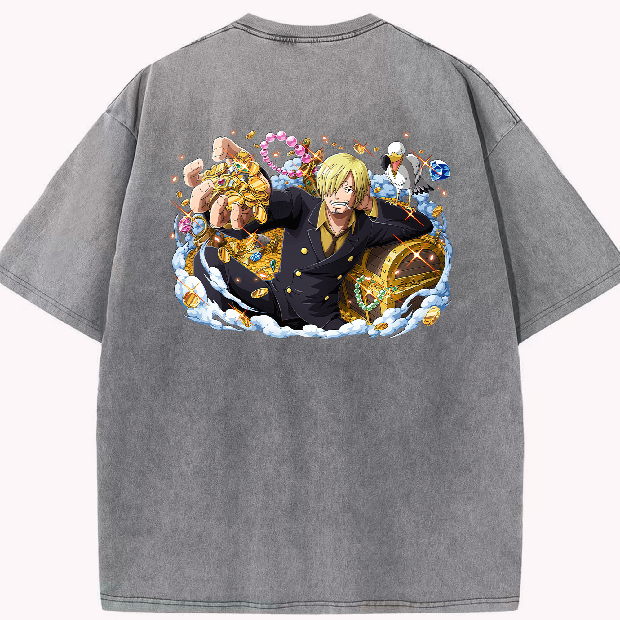ワンピース サンジ ONE PIECE Sanji 綿100% ヴィンテージ風 半袖Tシャツ（背面プリント）