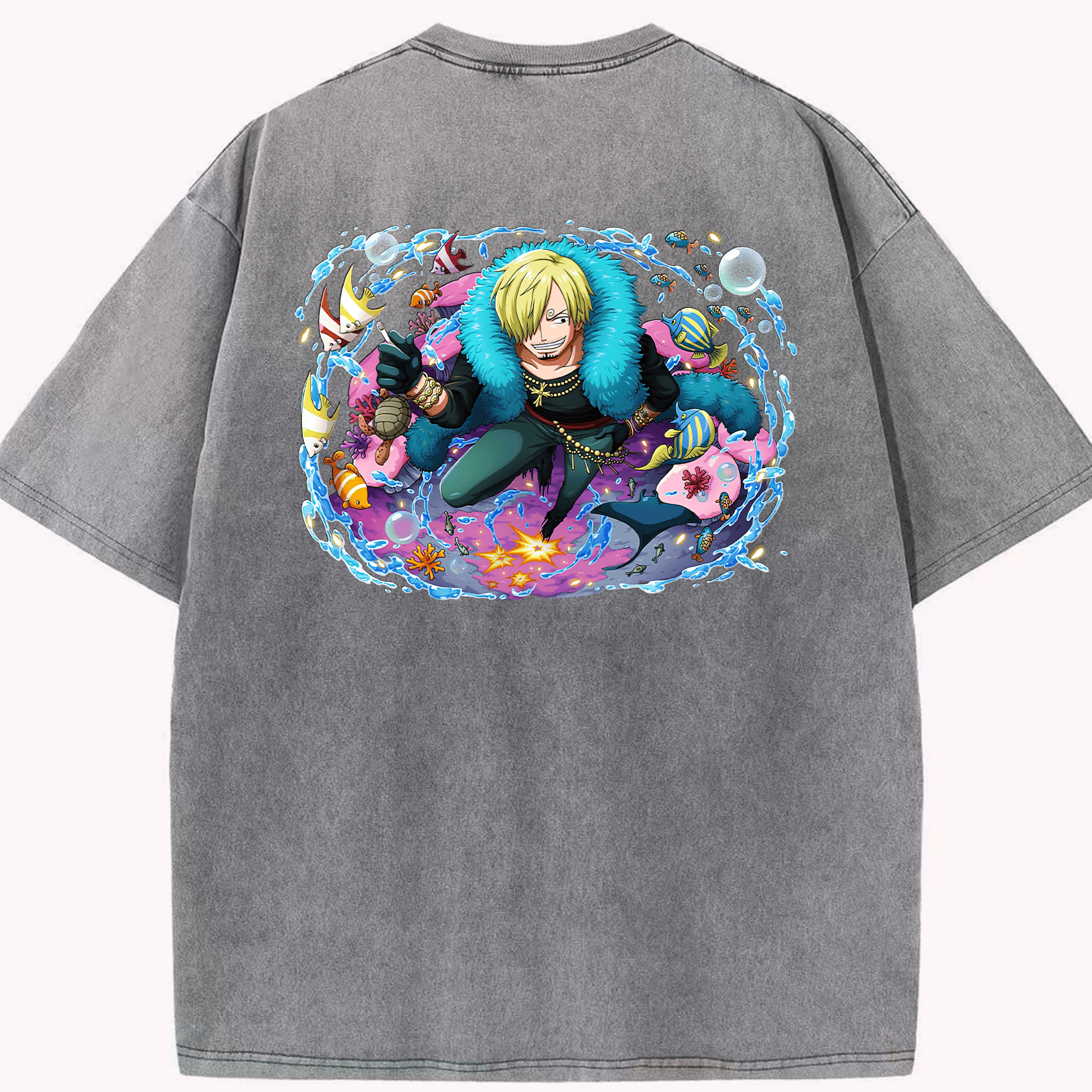 ワンピース サンジ ONE PIECE Sanji 綿100% ヴィンテージ風 半袖Tシャツ（背面プリント）