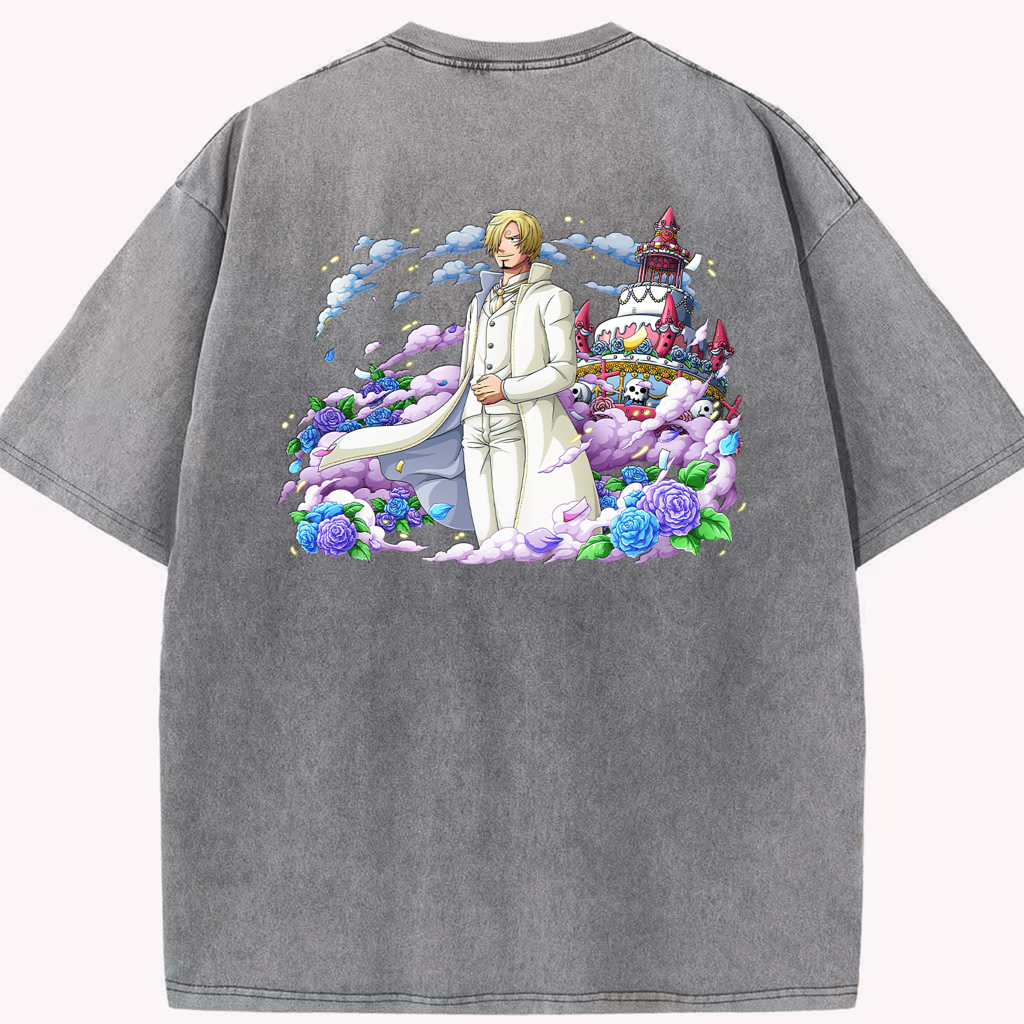 （画像用） ワンピース サンジ ONE PIECE Sanji 綿100% ヴィンテージ風 半袖Tシャツ（背面プリント）