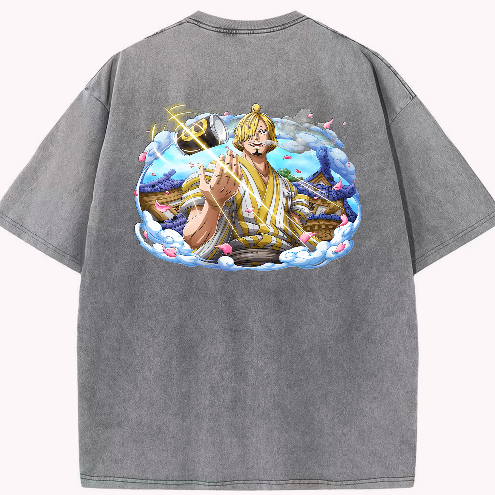 ワンピース サンジ ONE PIECE Sanji 綿100% ヴィンテージ風 半袖Tシャツ（背面プリント）