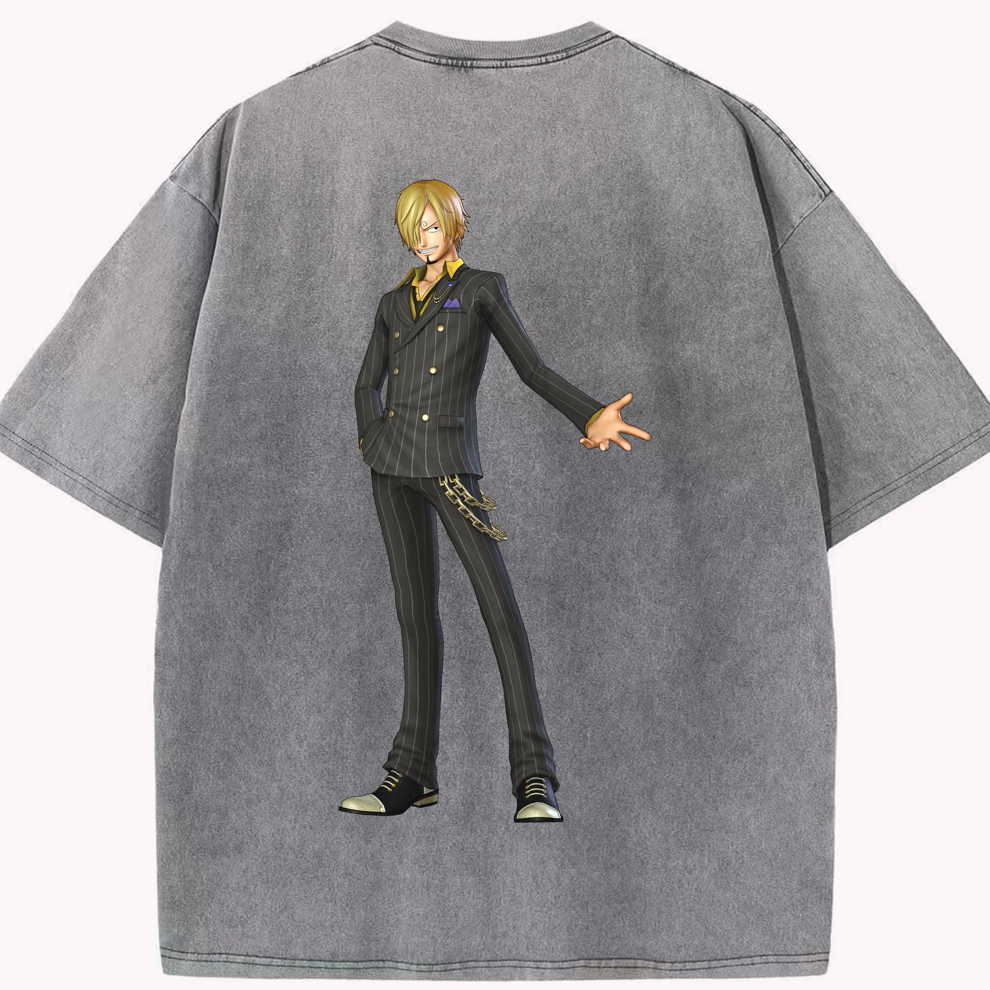 ワンピース サンジ ONE PIECE Sanji 綿100% ヴィンテージ風 半袖Tシャツ（背面プリント）