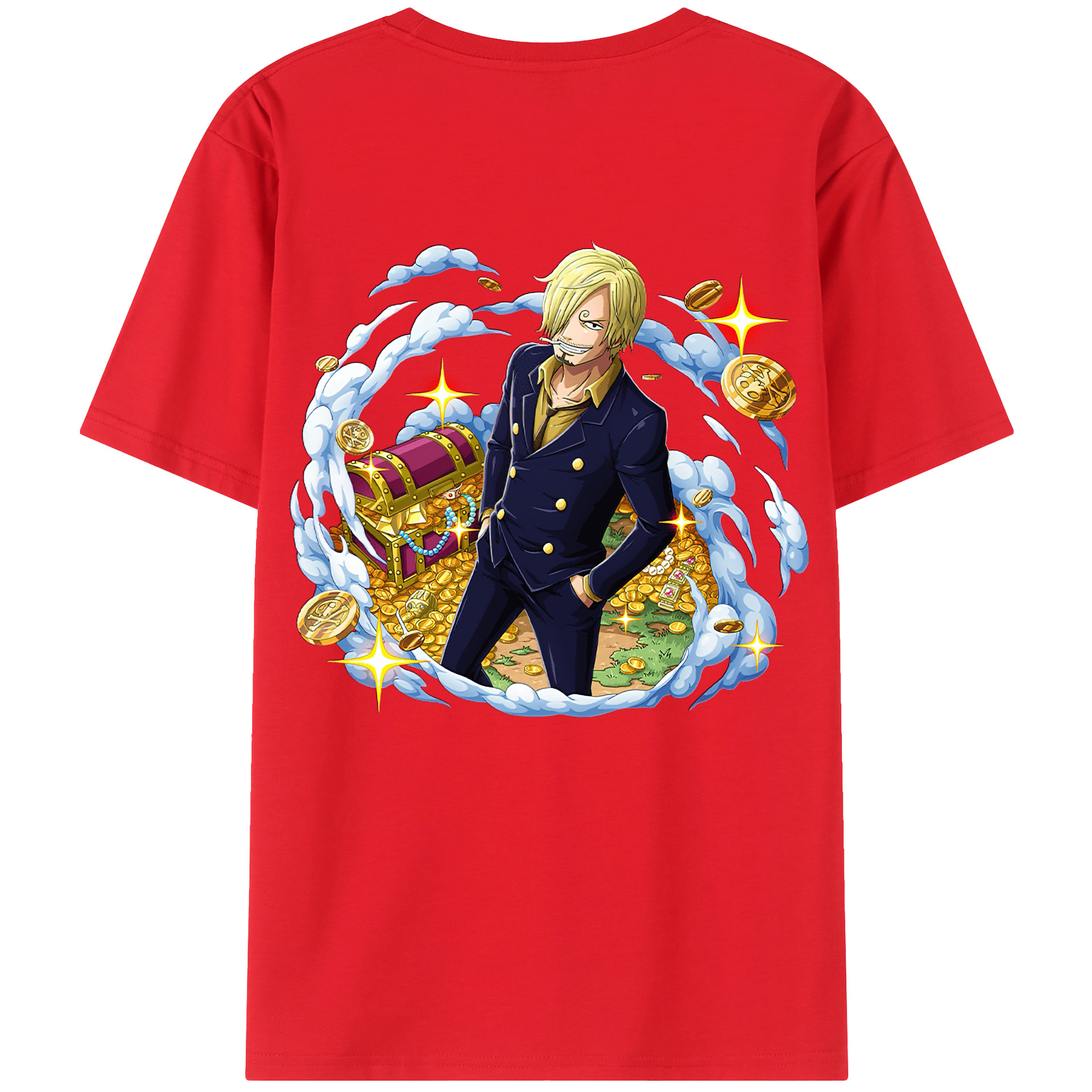 （画像用） ワンピース サンジ ONE PIECE Sanji 綿100％ メンズ半袖Tシャツ（バックプリント） 通気性