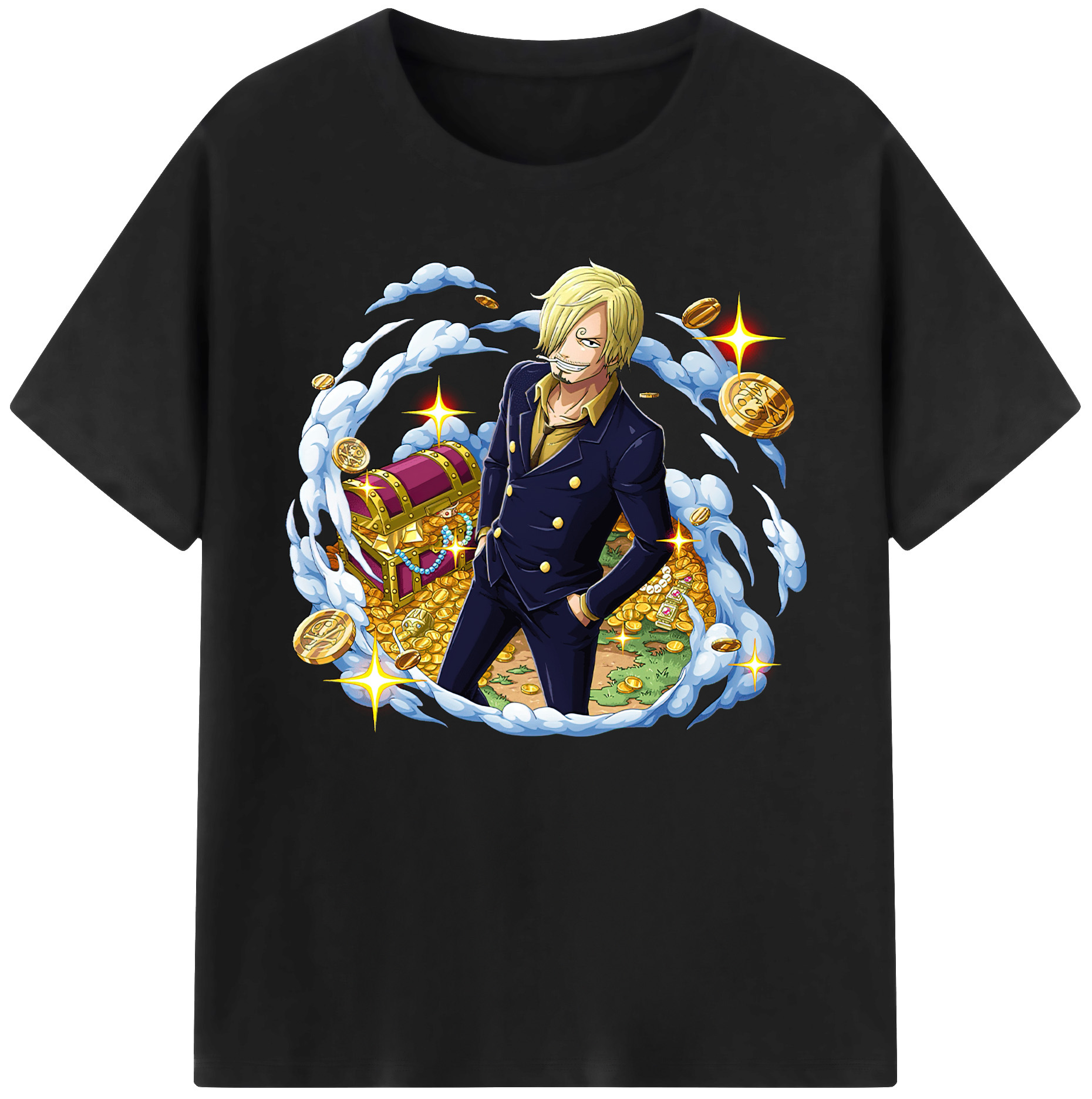 （画像用） ワンピース サンジ ONE PIECE Sanji 綿100％ メンズ半袖Tシャツ｜肌触りやわらか＆通気性