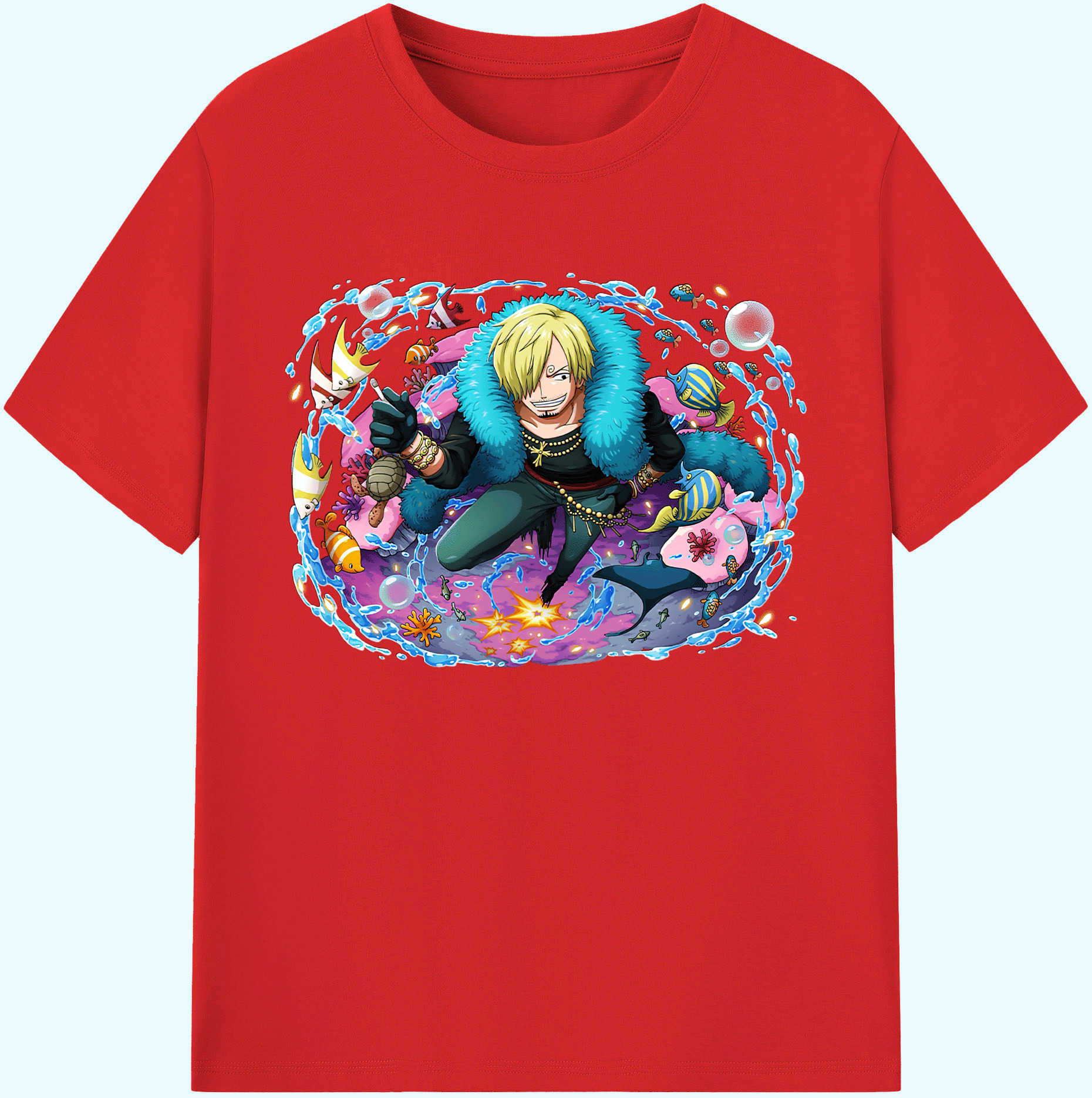 （画像用） ワンピース サンジ ONE PIECE Sanji 綿100％ メンズ半袖Tシャツ｜肌触りやわらか＆通気性