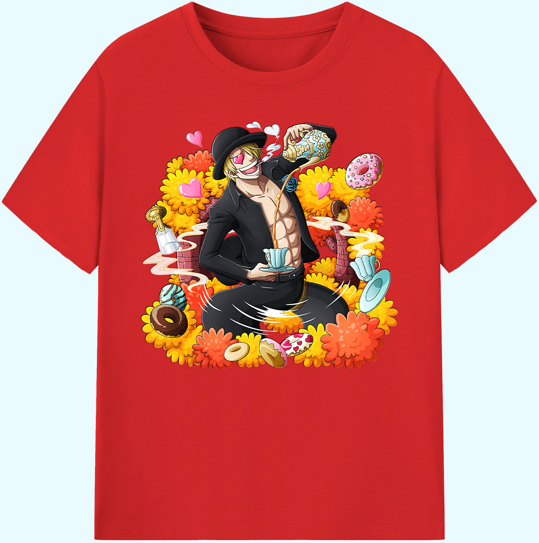 （画像用） ワンピース サンジ ONE PIECE Sanji 綿100％ メンズ半袖Tシャツ｜肌触りやわらか＆通気性