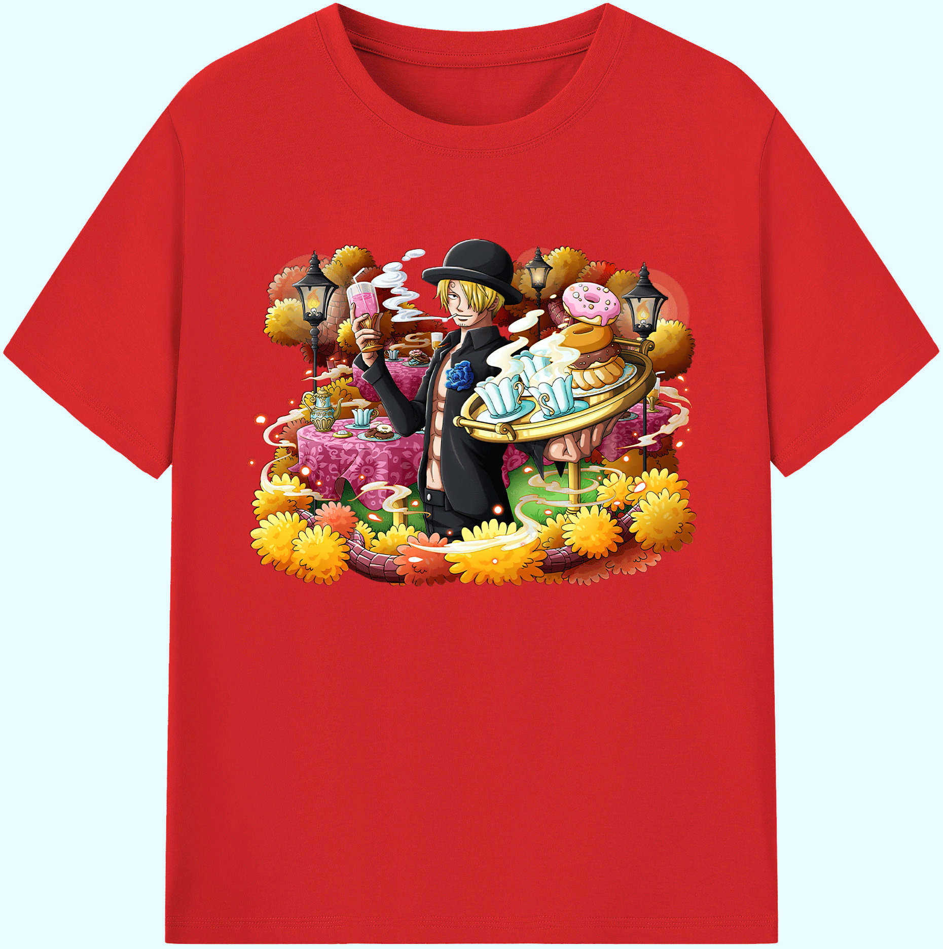 （画像用） ワンピース サンジ ONE PIECE Sanji 綿100％ メンズ半袖Tシャツ｜肌触りやわらか＆通気性