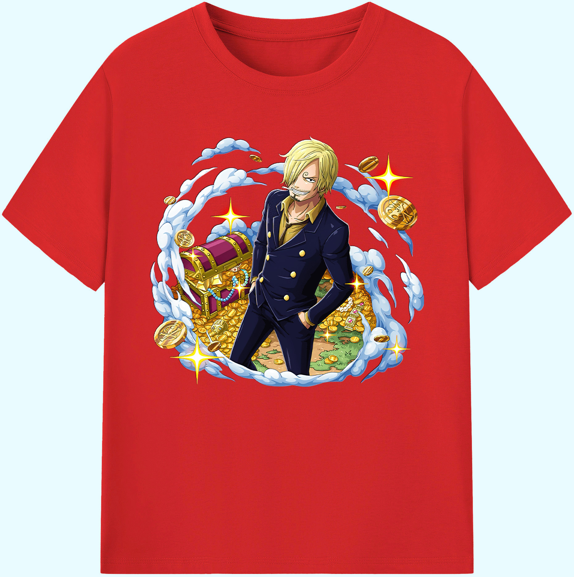 （画像用） ワンピース サンジ ONE PIECE Sanji 綿100％ メンズ半袖Tシャツ｜肌触りやわらか＆通気性