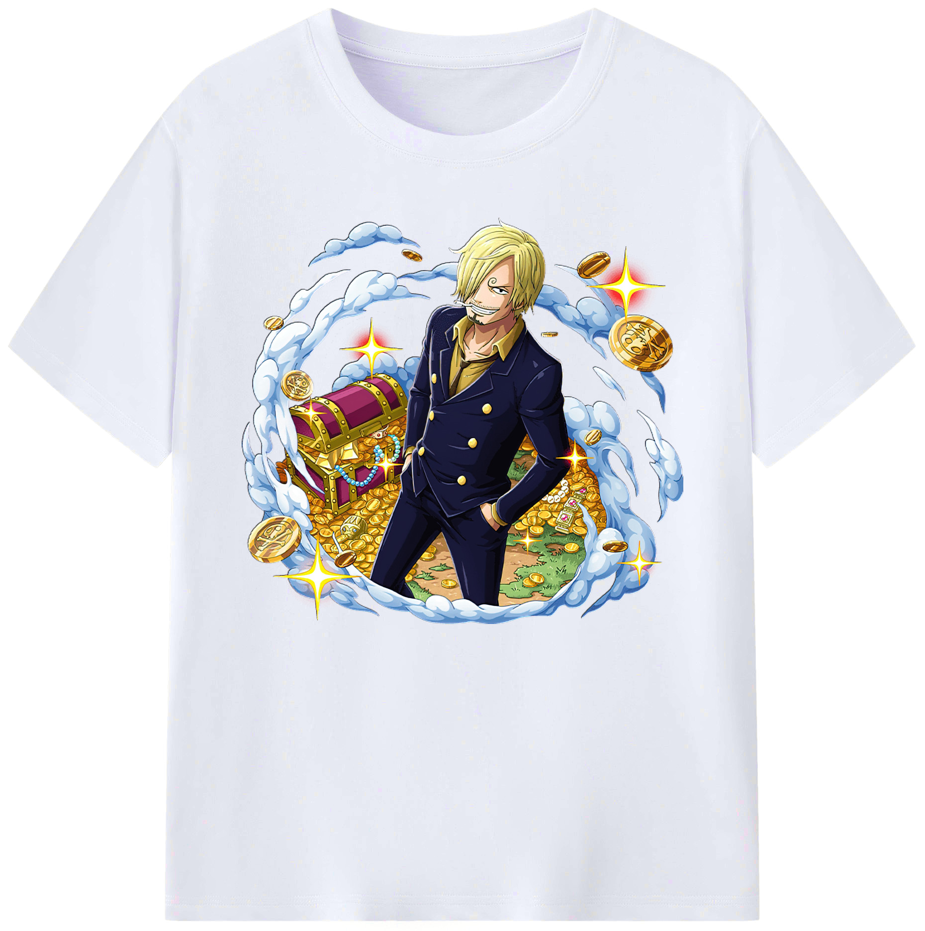 （画像用） ワンピース サンジ ONE PIECE Sanji 綿100％ メンズ半袖Tシャツ｜肌触りやわらか＆通気性
