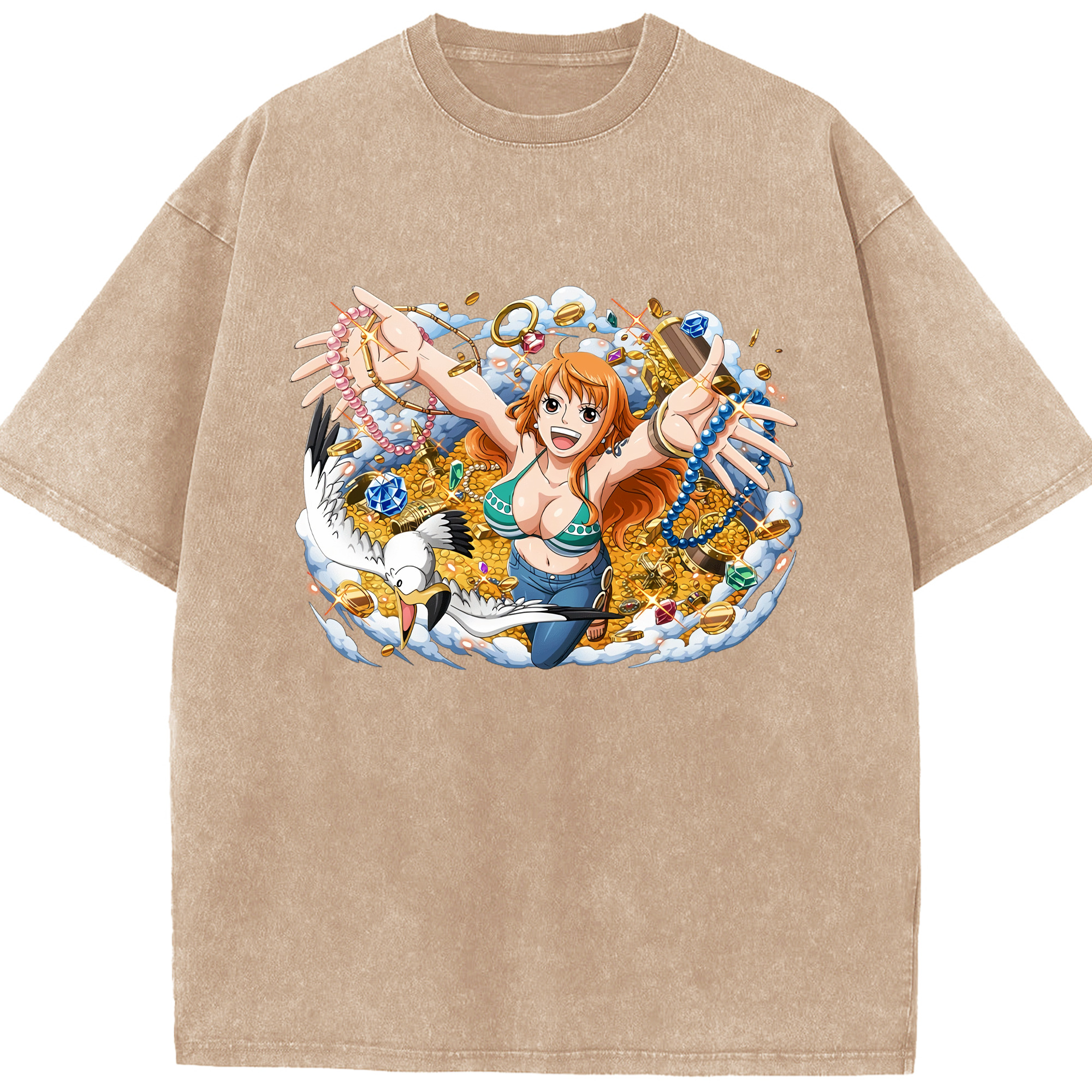 ワンピース ナミ ONE PIECE Nami 綿100% ヴィンテージ風 半袖Tシャツ（フロントプリント）