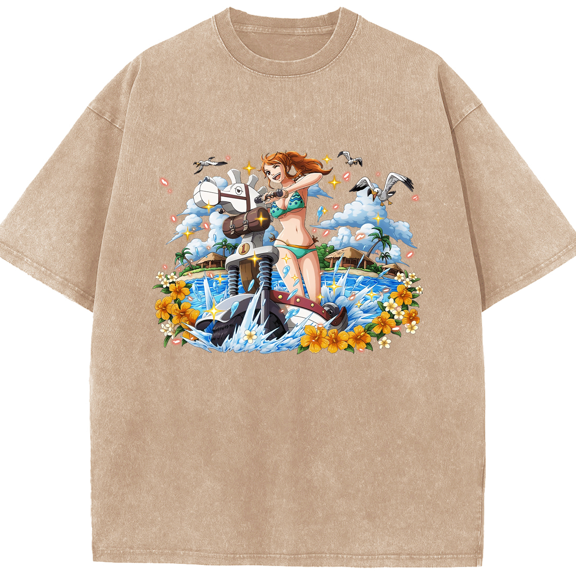 ワンピース ナミ ONE PIECE Nami 綿100% ヴィンテージ風 半袖Tシャツ（フロントプリント）