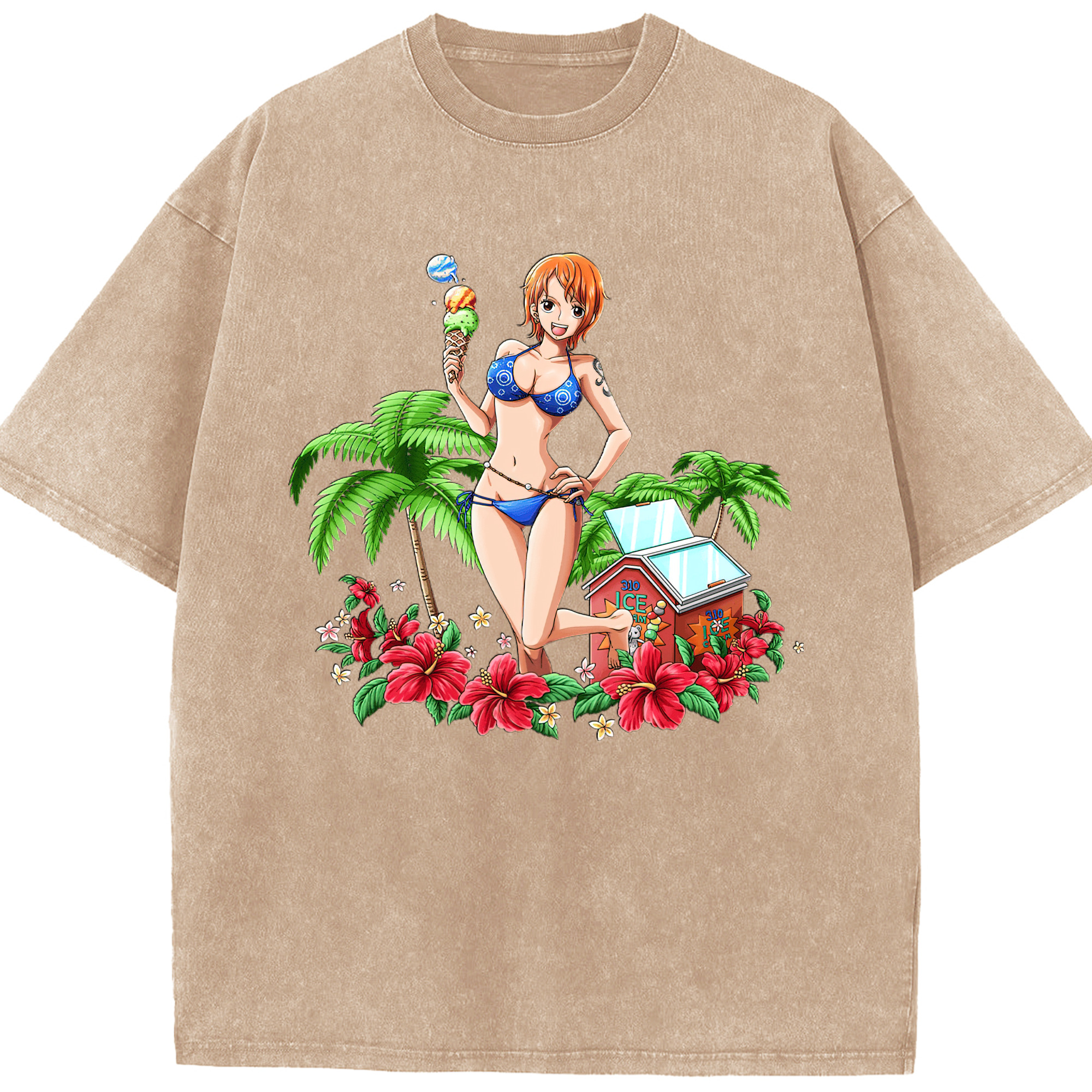 ワンピース ナミ ONE PIECE Nami 綿100% ヴィンテージ風 半袖Tシャツ（フロントプリント）