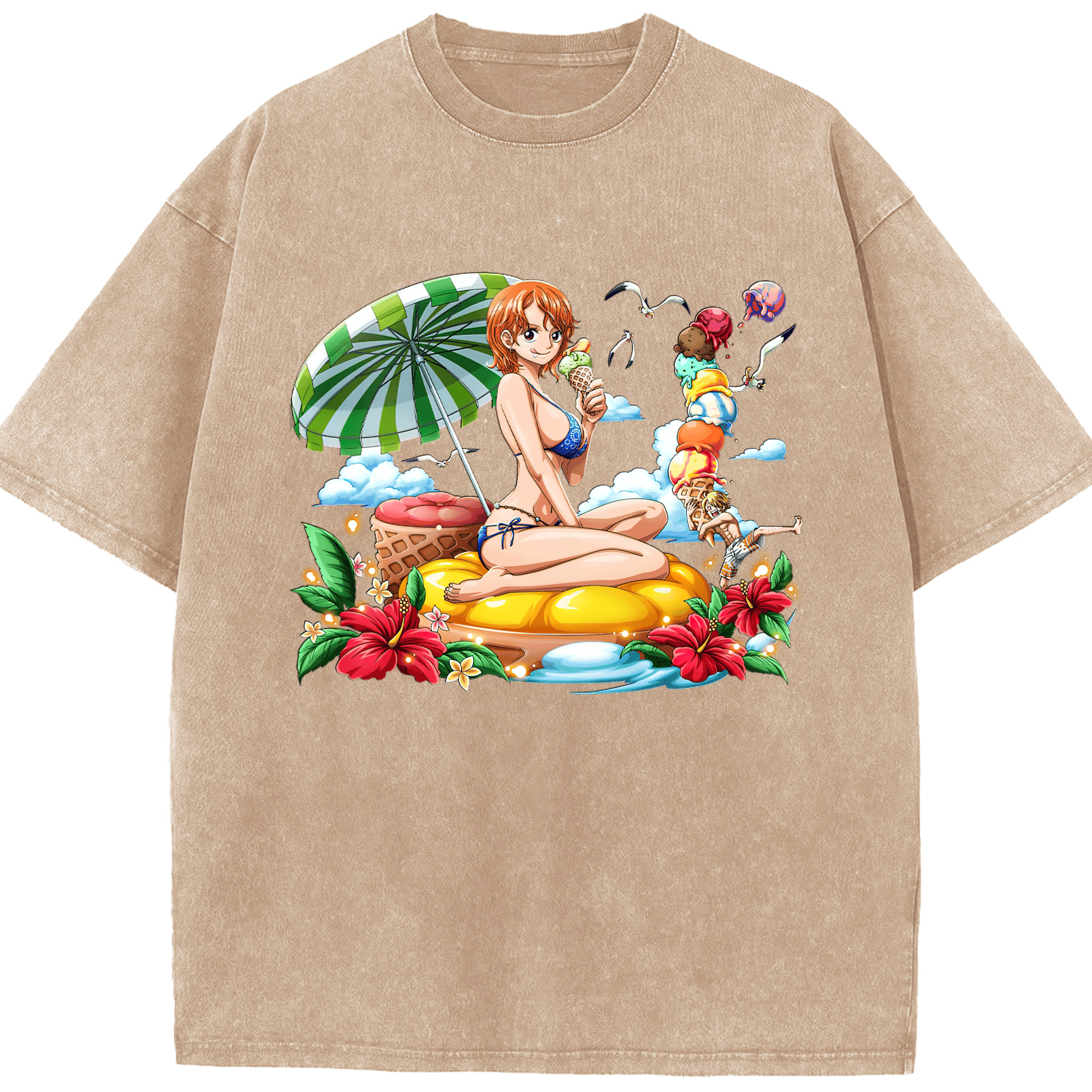 ワンピース ナミ ONE PIECE Nami 綿100% ヴィンテージ風 半袖Tシャツ（フロントプリント）