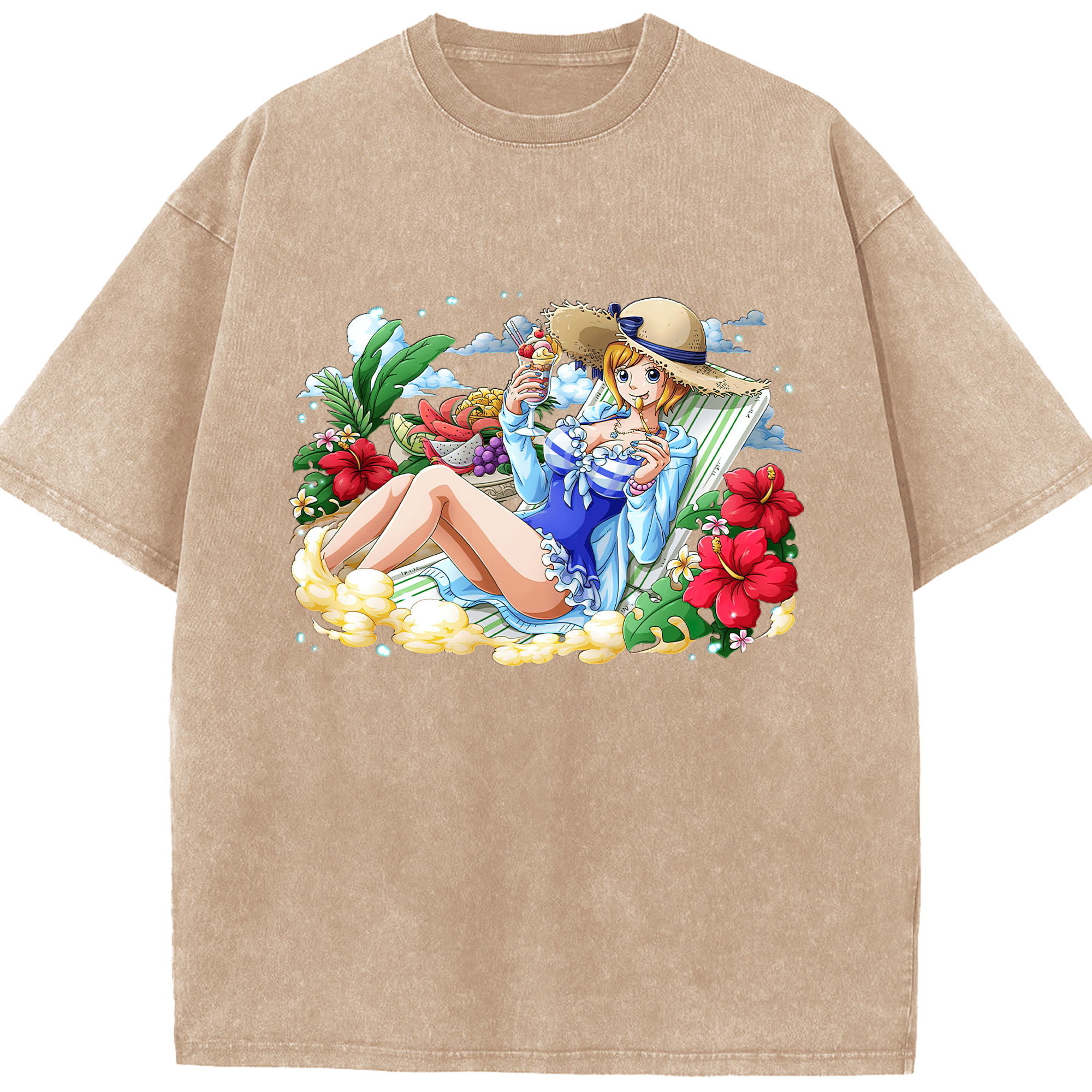 ワンピース ナミ ONE PIECE Nami 綿100% ヴィンテージ風 半袖Tシャツ（フロントプリント）