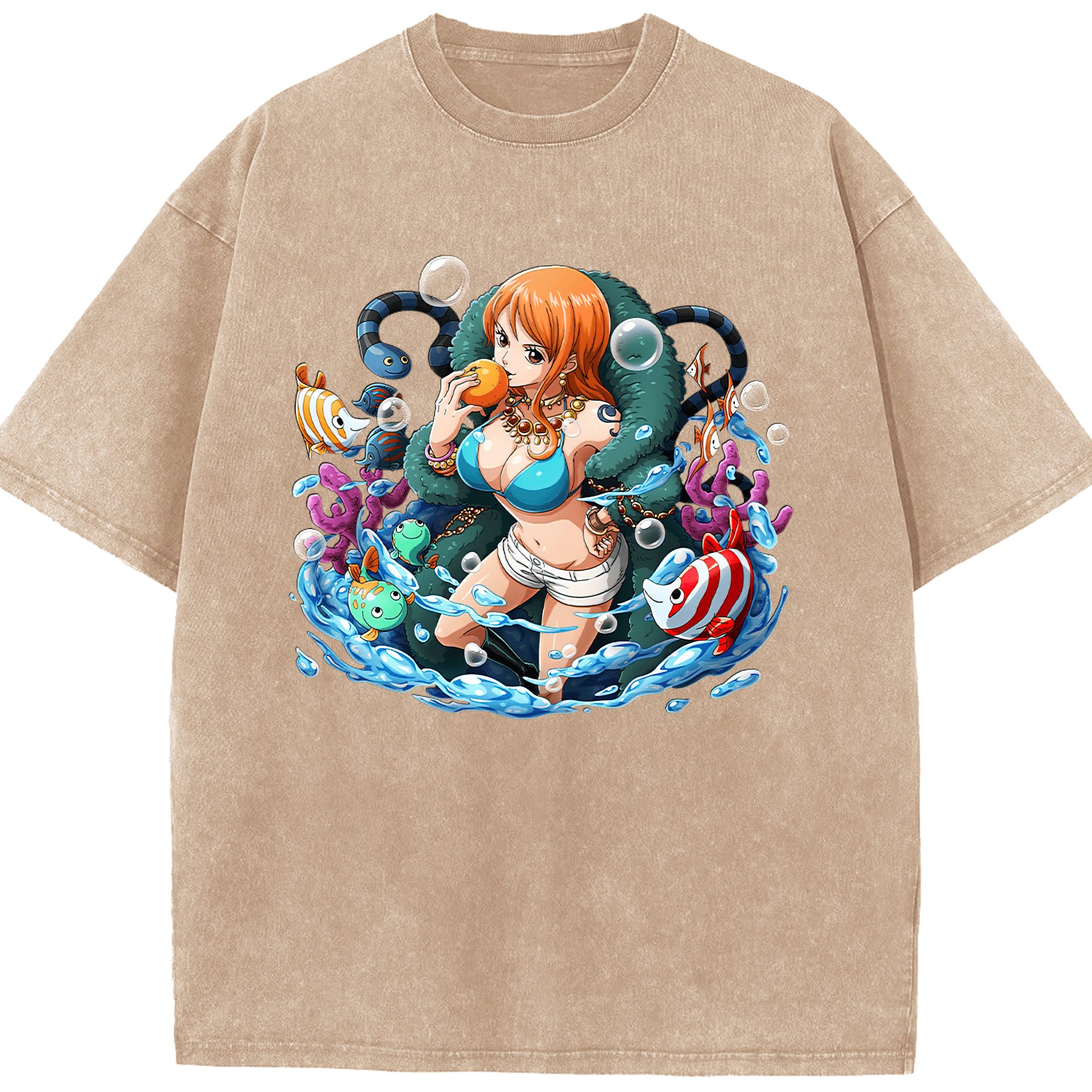 ワンピース ナミ ONE PIECE Nami 綿100% ヴィンテージ風 半袖Tシャツ（フロントプリント）