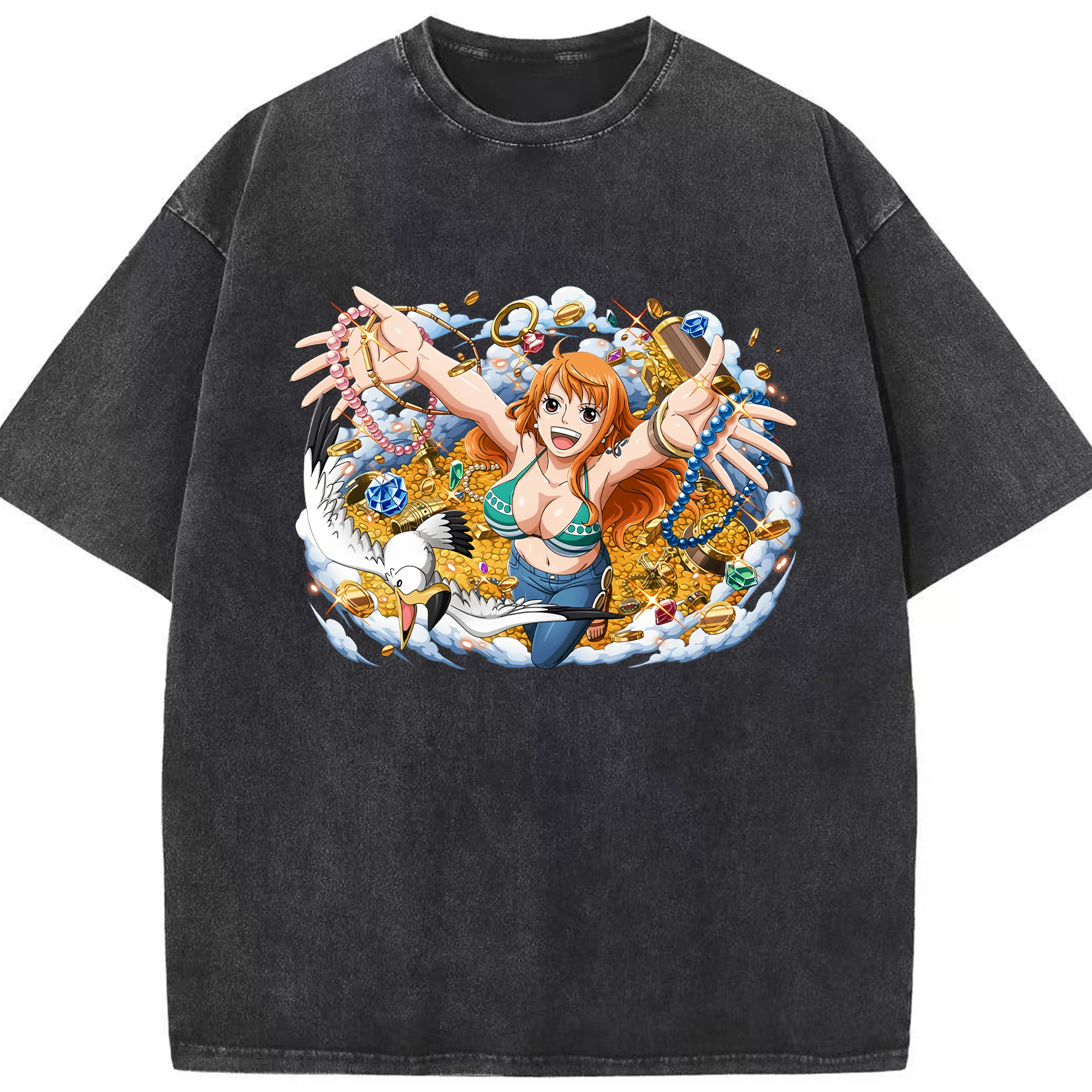 ワンピース ナミ ONE PIECE Nami 綿100% ヴィンテージ風 半袖Tシャツ（フロントプリント）