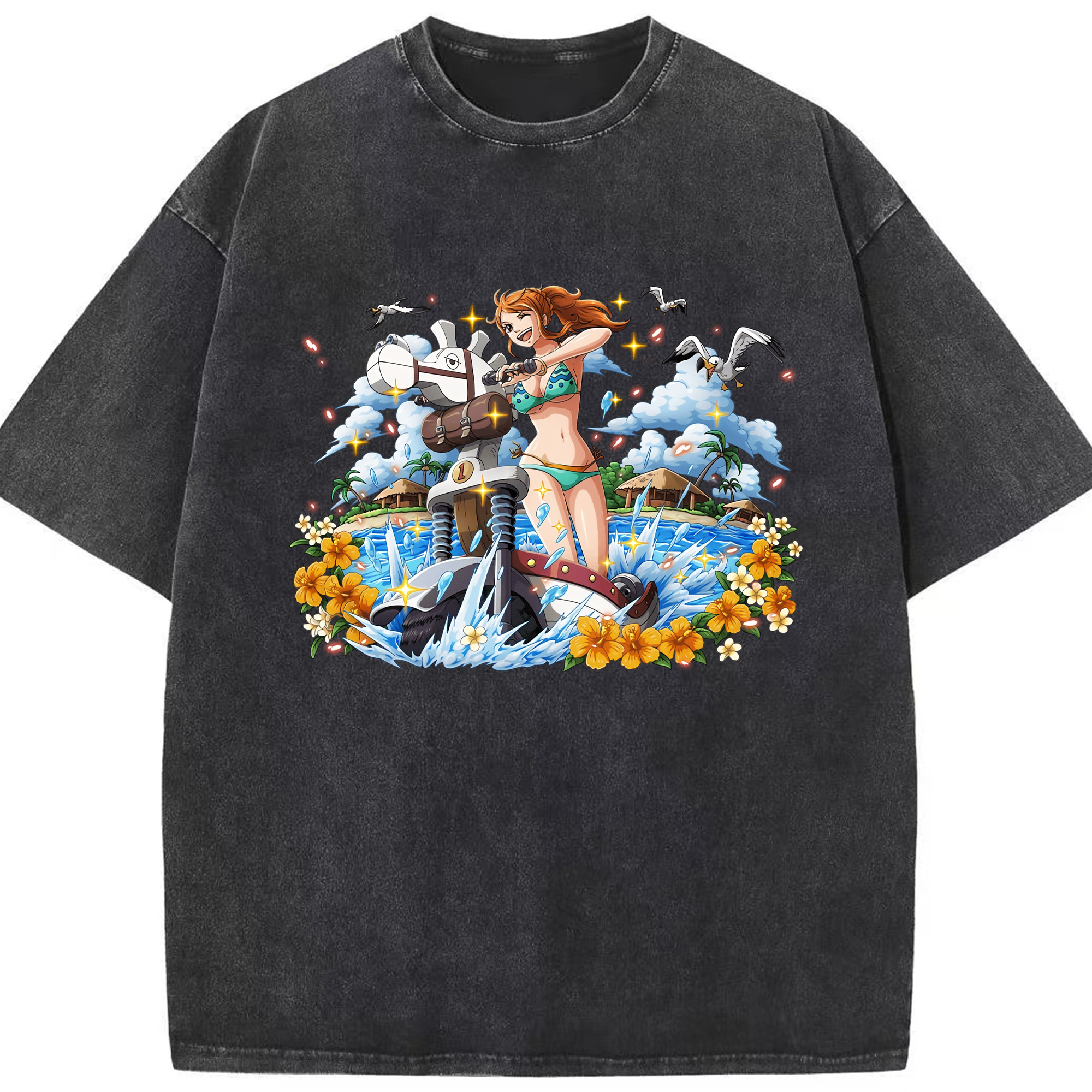 ワンピース ナミ ONE PIECE Nami 綿100% ヴィンテージ風 半袖Tシャツ（フロントプリント）