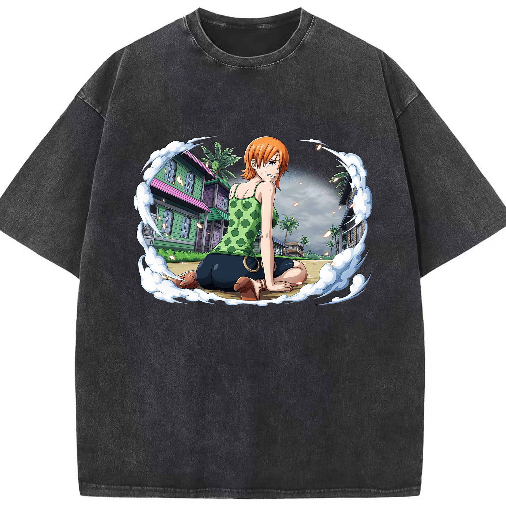 （画像用） ワンピース ナミ ONE PIECE Nami 綿100% ヴィンテージ風 半袖Tシャツ（フロントプリント）