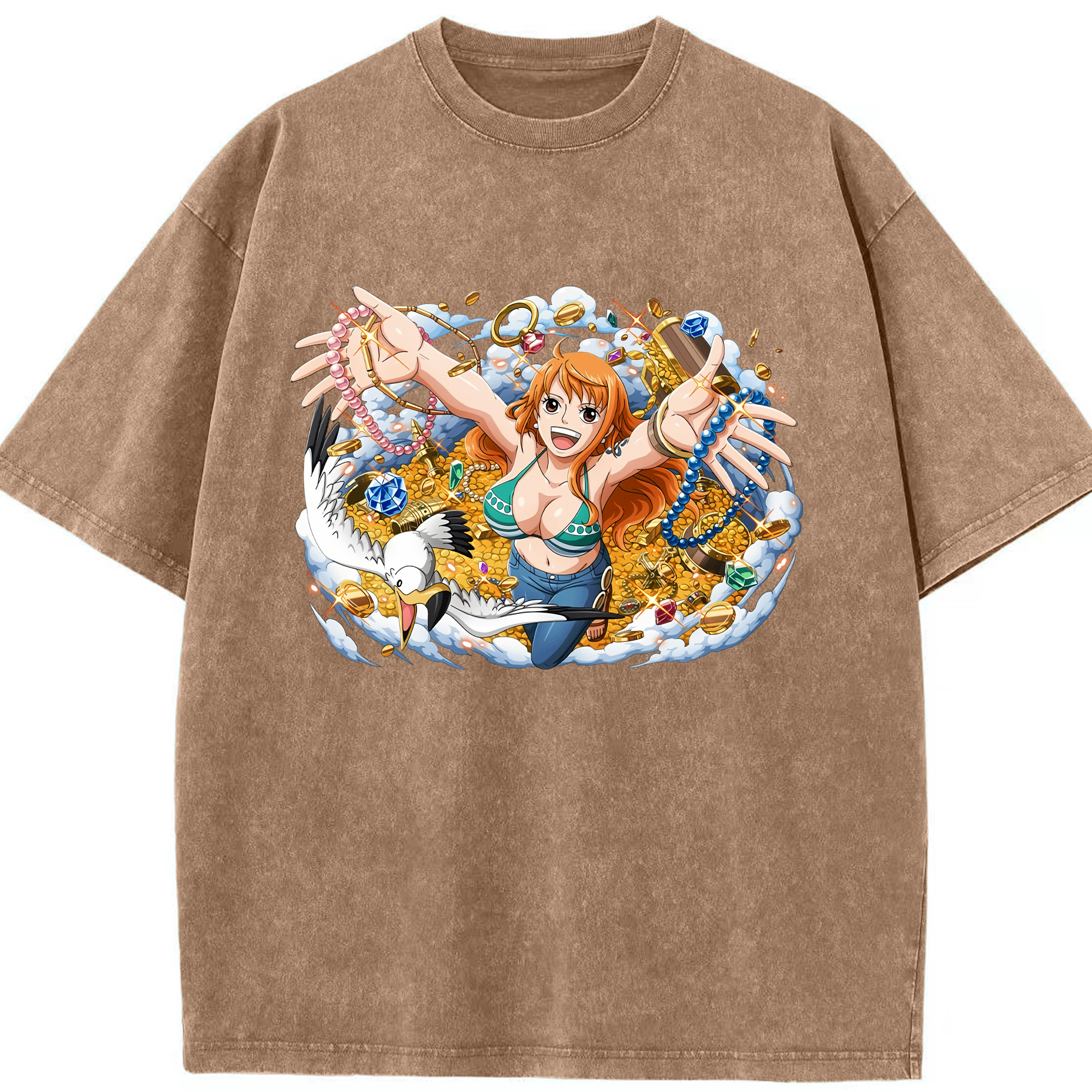 ワンピース ナミ ONE PIECE Nami 綿100% ヴィンテージ風 半袖Tシャツ（フロントプリント）