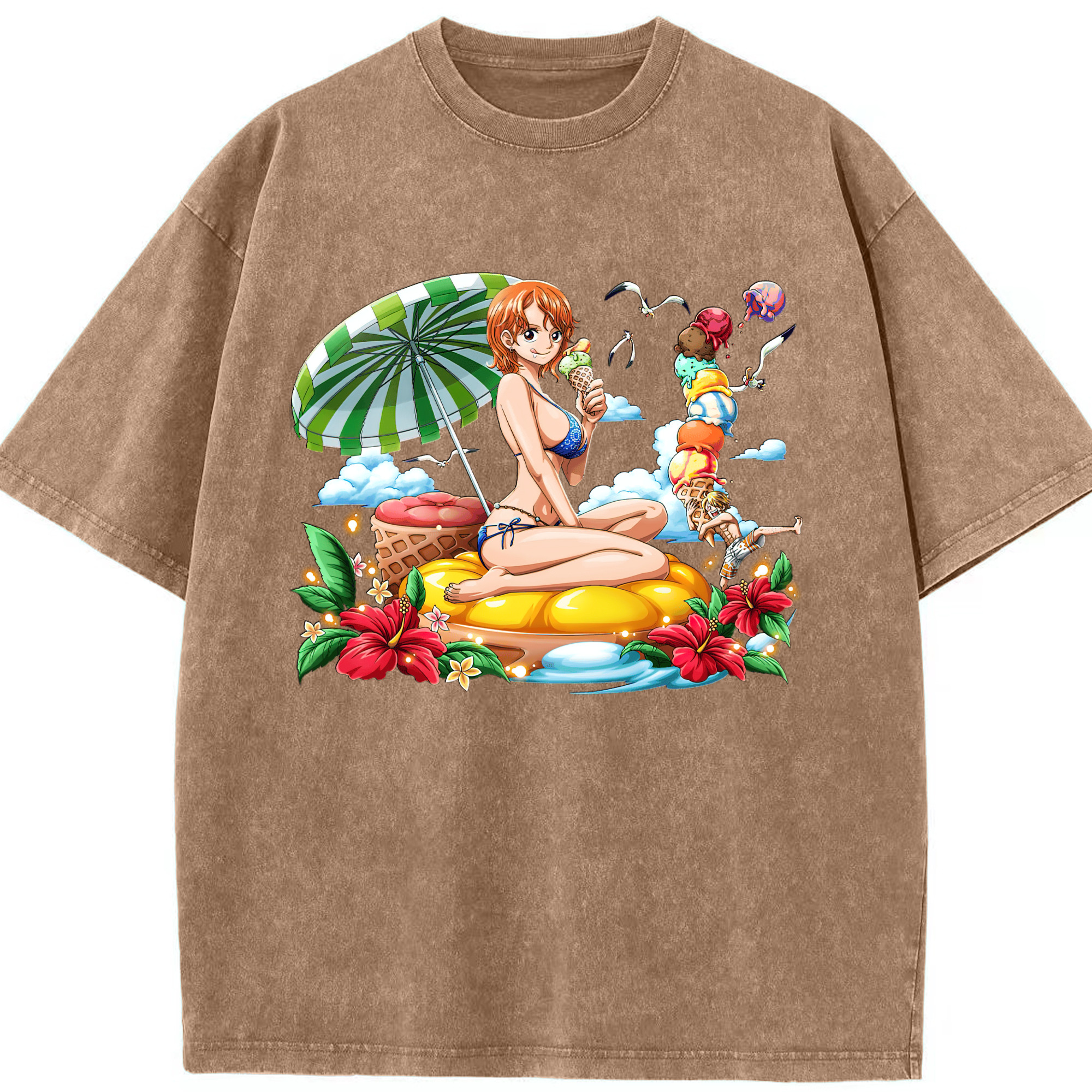 ワンピース ナミ ONE PIECE Nami 綿100% ヴィンテージ風 半袖Tシャツ（フロントプリント）