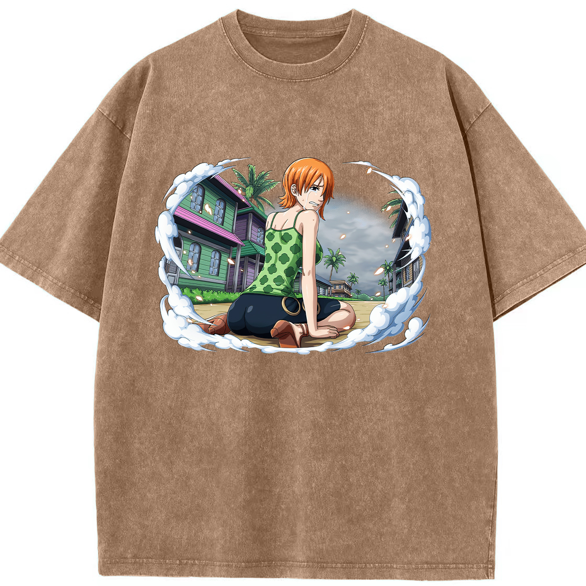 （画像用） ワンピース ナミ ONE PIECE Nami 綿100% ヴィンテージ風 半袖Tシャツ（フロントプリント）