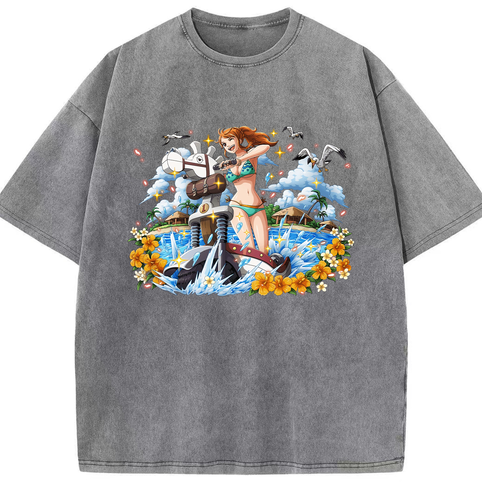ワンピース ナミ ONE PIECE Nami 綿100% ヴィンテージ風 半袖Tシャツ（フロントプリント）