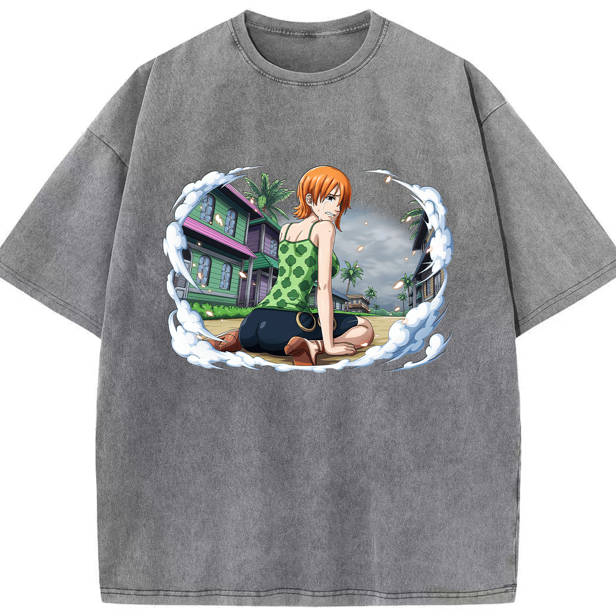 （画像用） ワンピース ナミ ONE PIECE Nami 綿100% ヴィンテージ風 半袖Tシャツ（フロントプリント）