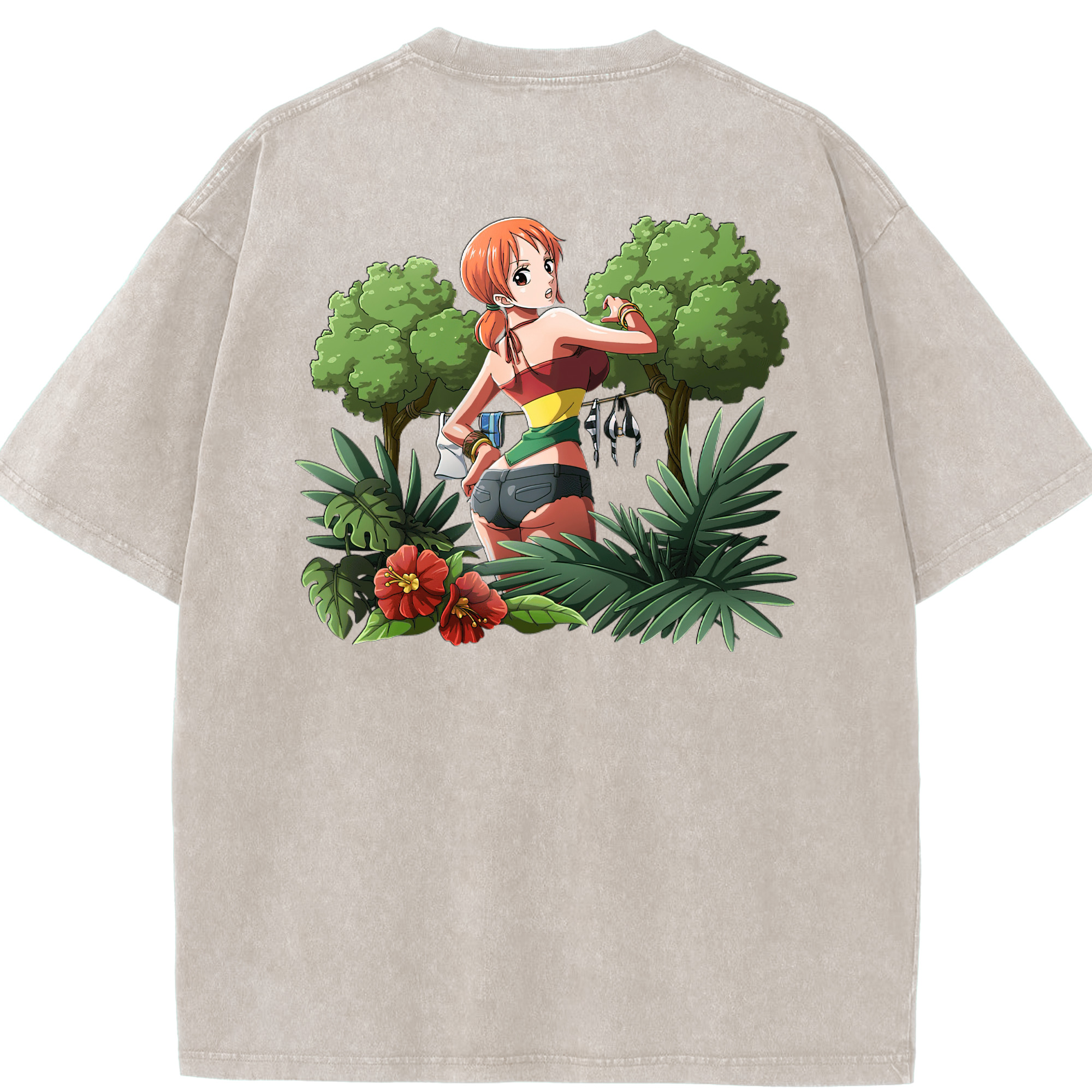 ワンピース ナミ ONE PIECE Nami 綿100% ヴィンテージ風 半袖Tシャツ（背面プリント）