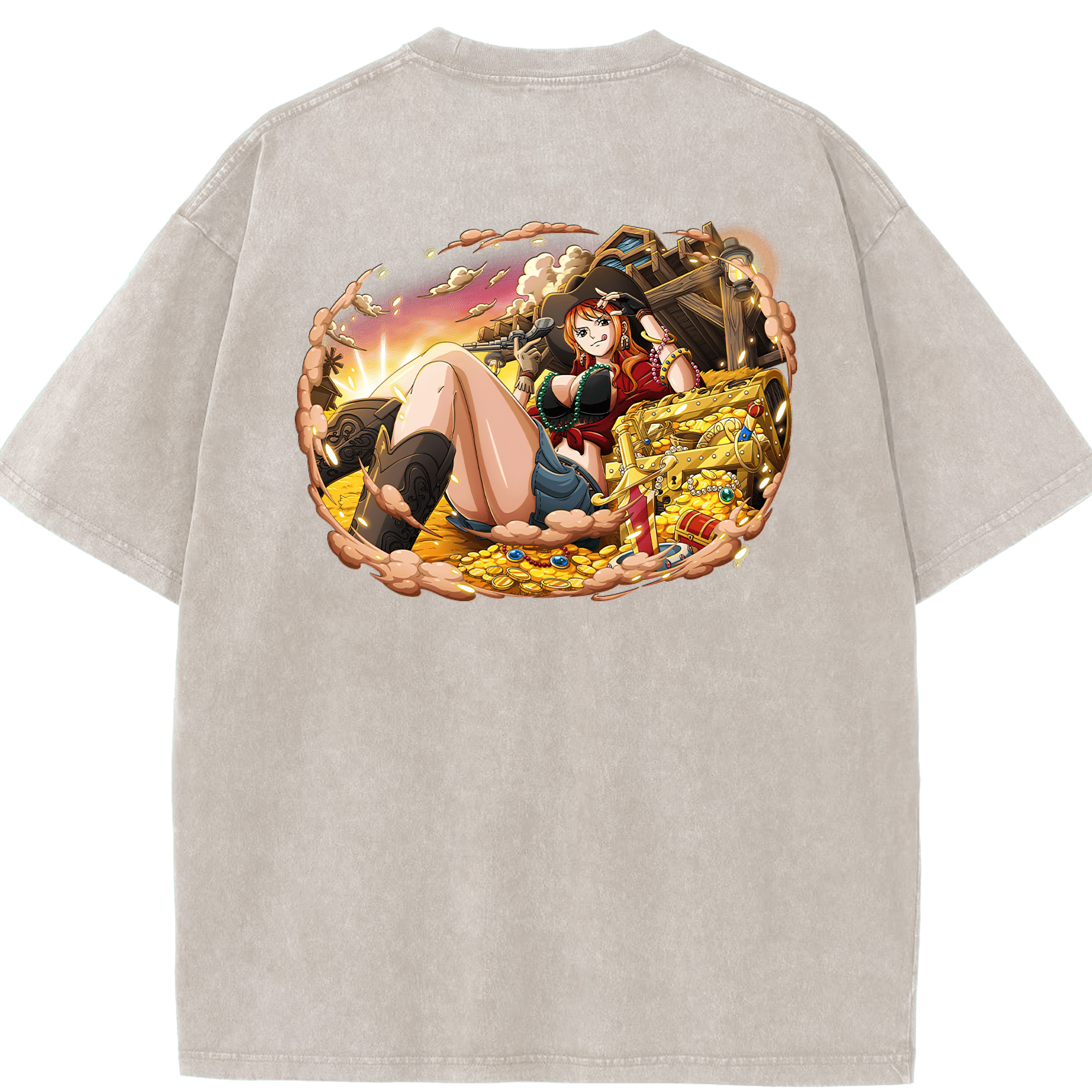 ワンピース ナミ ONE PIECE Nami 綿100% ヴィンテージ風 半袖Tシャツ（背面プリント）