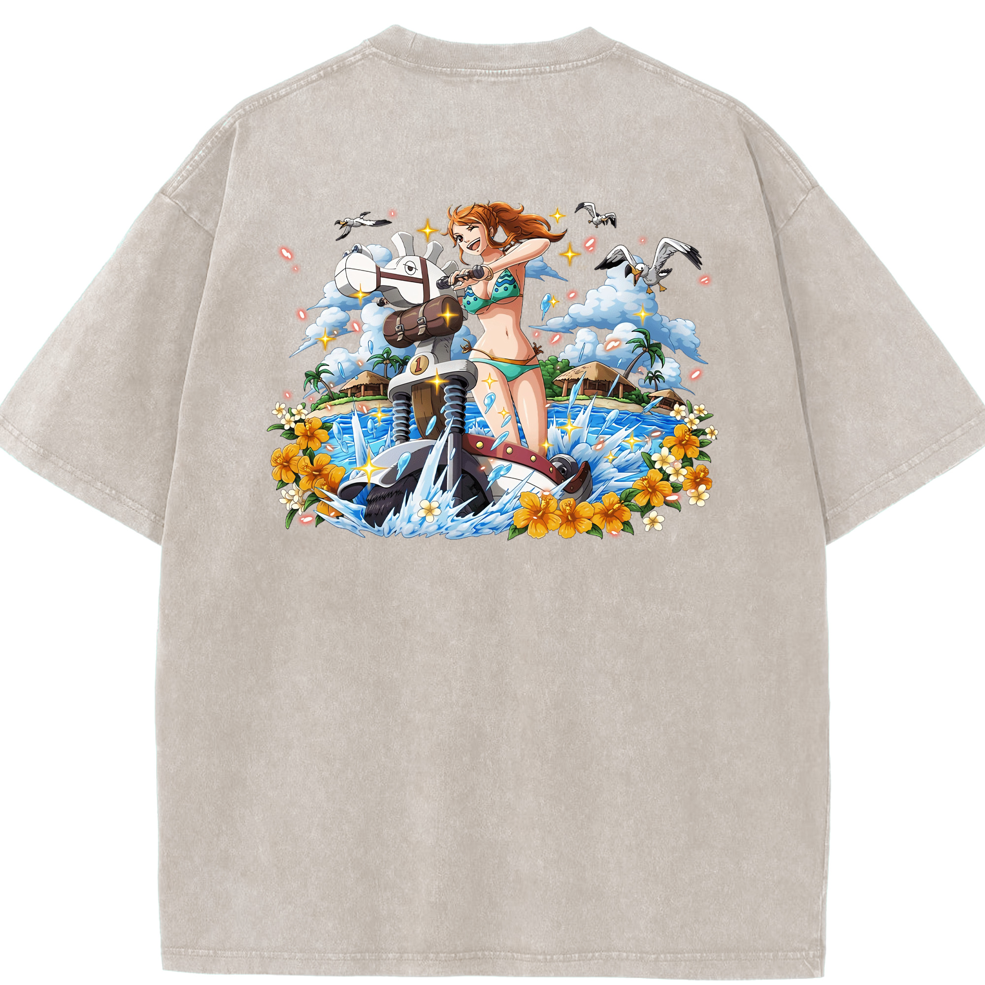 ワンピース ナミ ONE PIECE Nami 綿100% ヴィンテージ風 半袖Tシャツ（背面プリント）