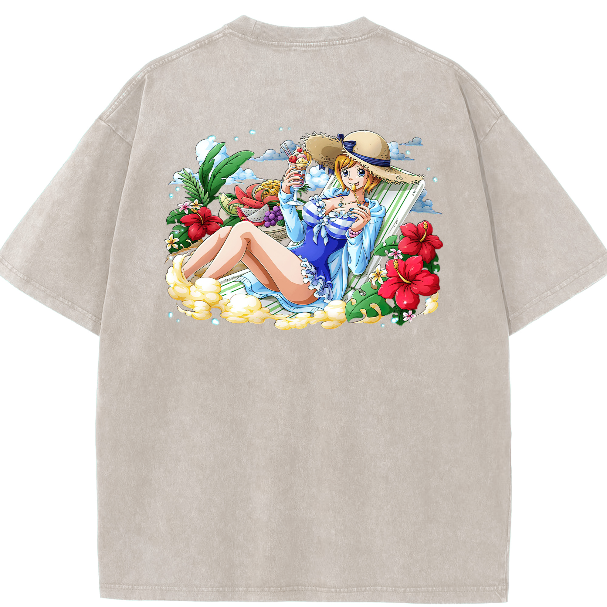 ワンピース ナミ ONE PIECE Nami 綿100% ヴィンテージ風 半袖Tシャツ（背面プリント）