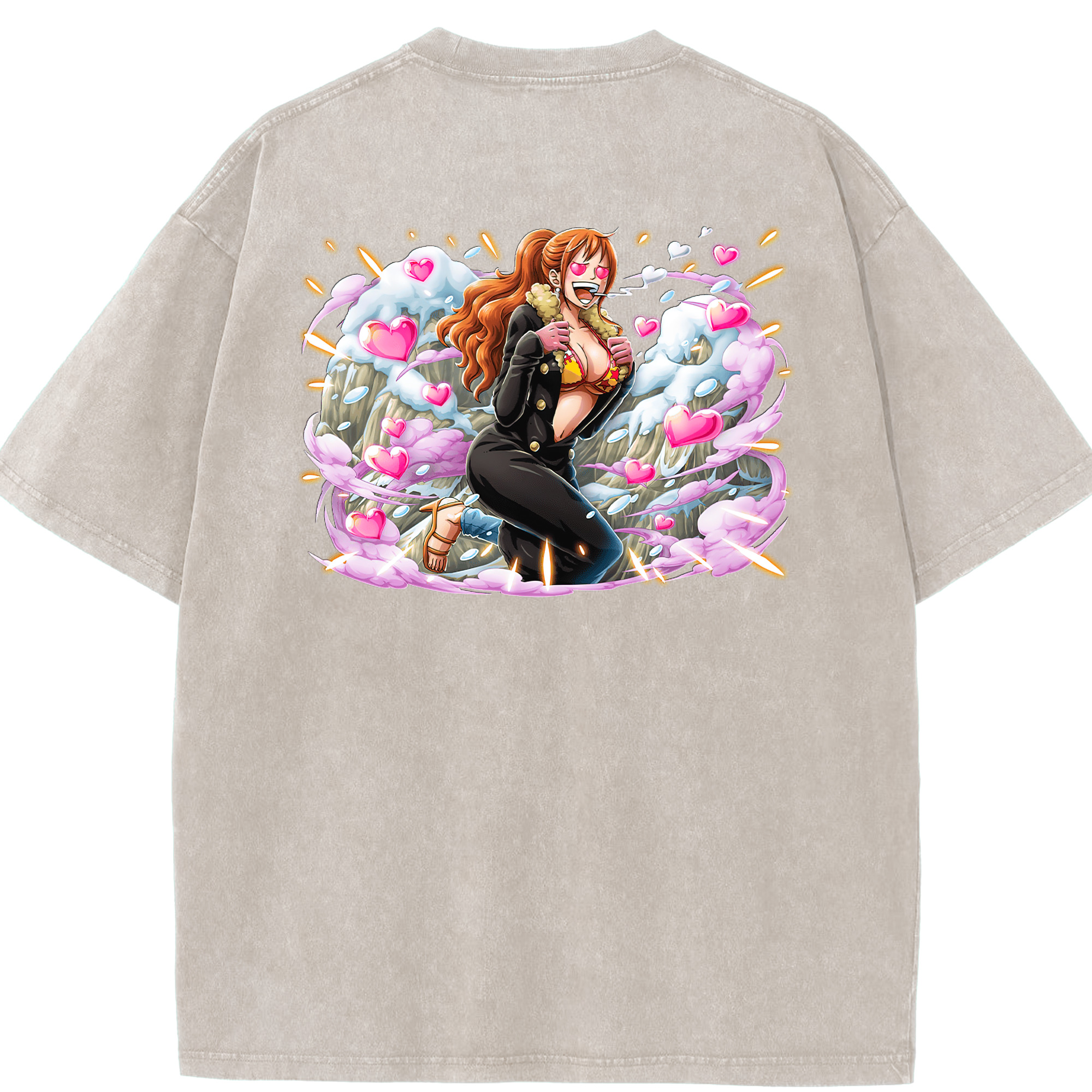 ワンピース ナミ ONE PIECE Nami 綿100% ヴィンテージ風 半袖Tシャツ（背面プリント）