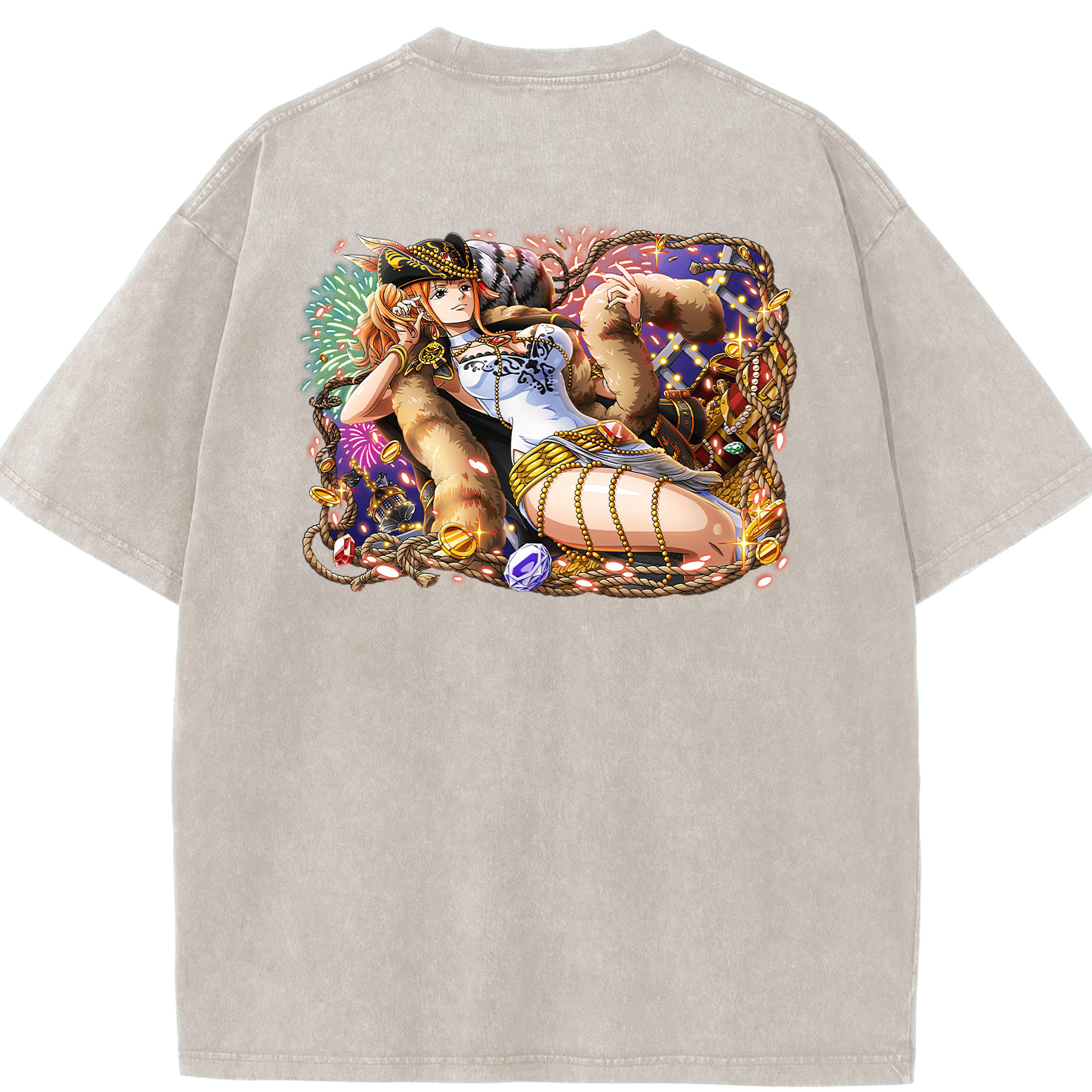 ワンピース ナミ ONE PIECE Nami 綿100% ヴィンテージ風 半袖Tシャツ（背面プリント）
