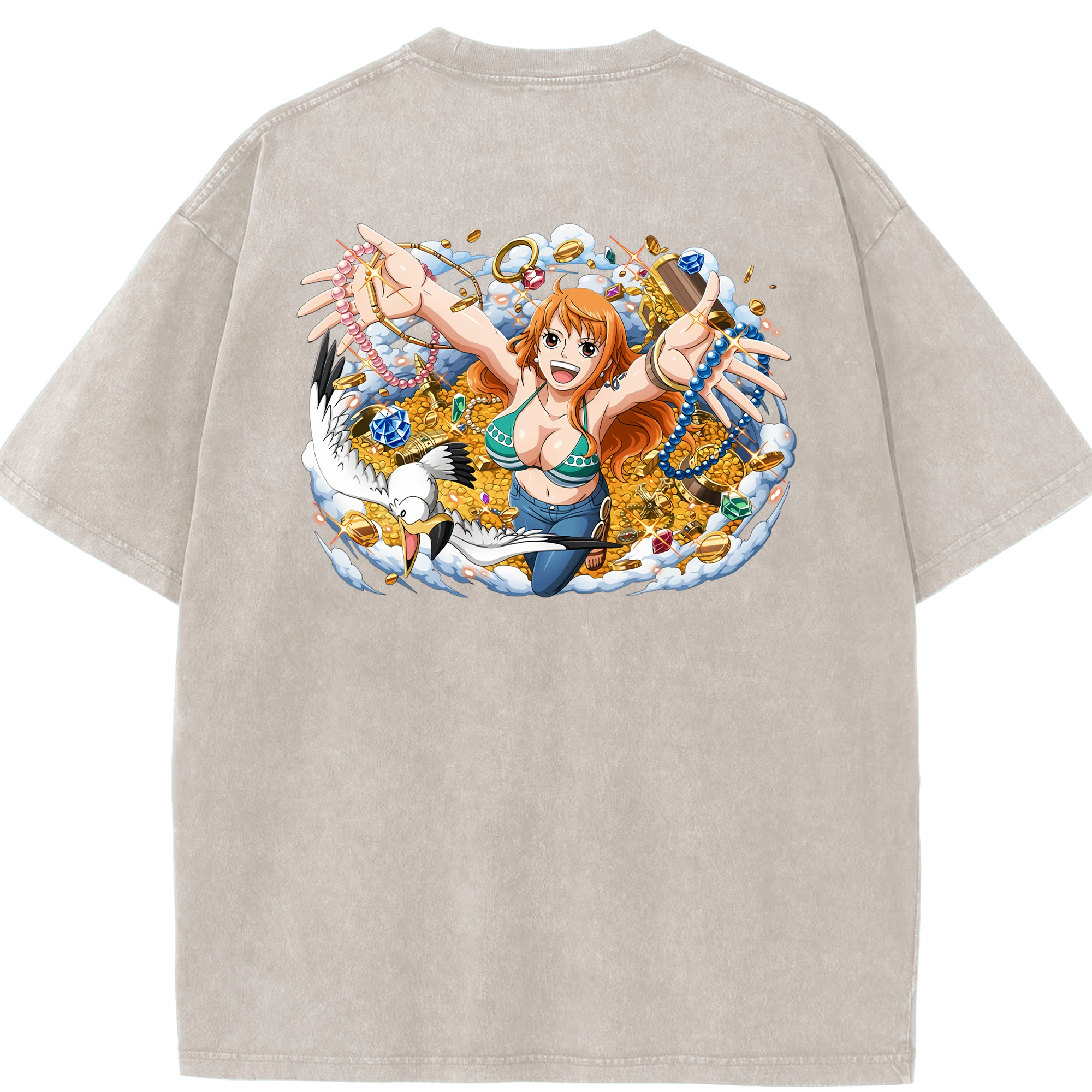 ワンピース ナミ ONE PIECE Nami 綿100% ヴィンテージ風 半袖Tシャツ（背面プリント）