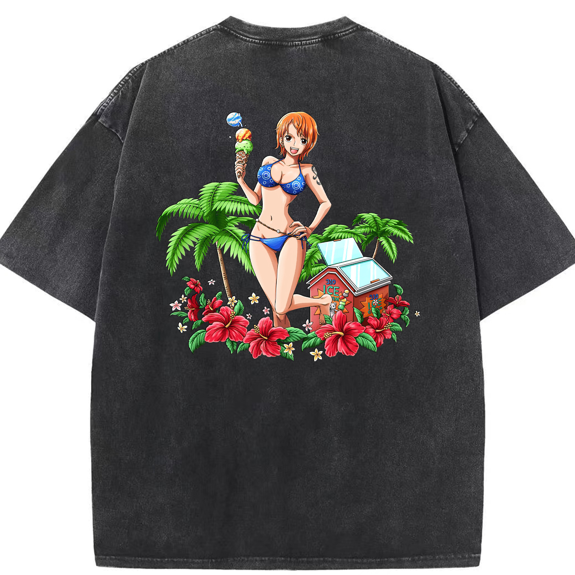 ワンピース ナミ ONE PIECE Nami 綿100% ヴィンテージ風 半袖Tシャツ（背面プリント）