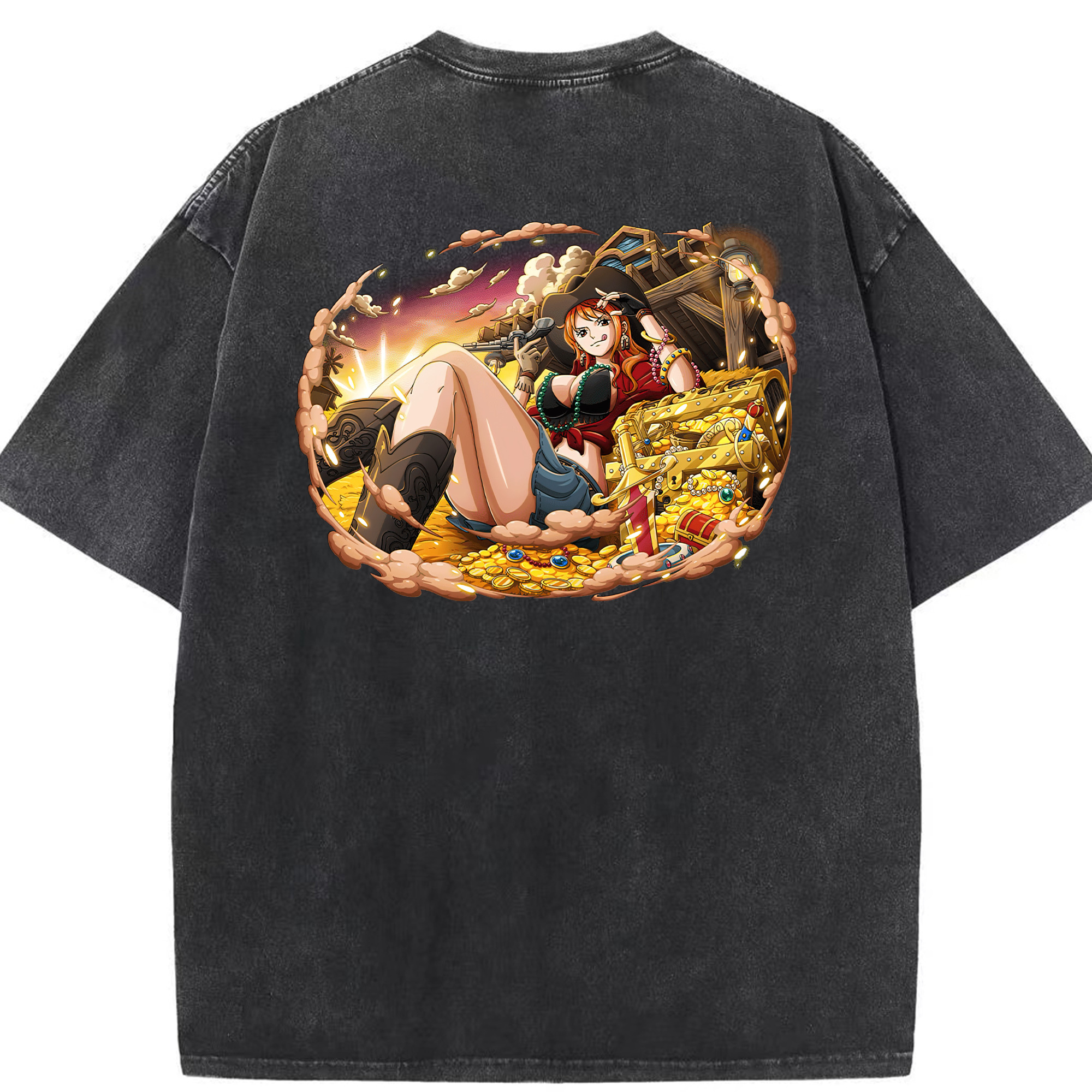 ワンピース ナミ ONE PIECE Nami 綿100% ヴィンテージ風 半袖Tシャツ（背面プリント）