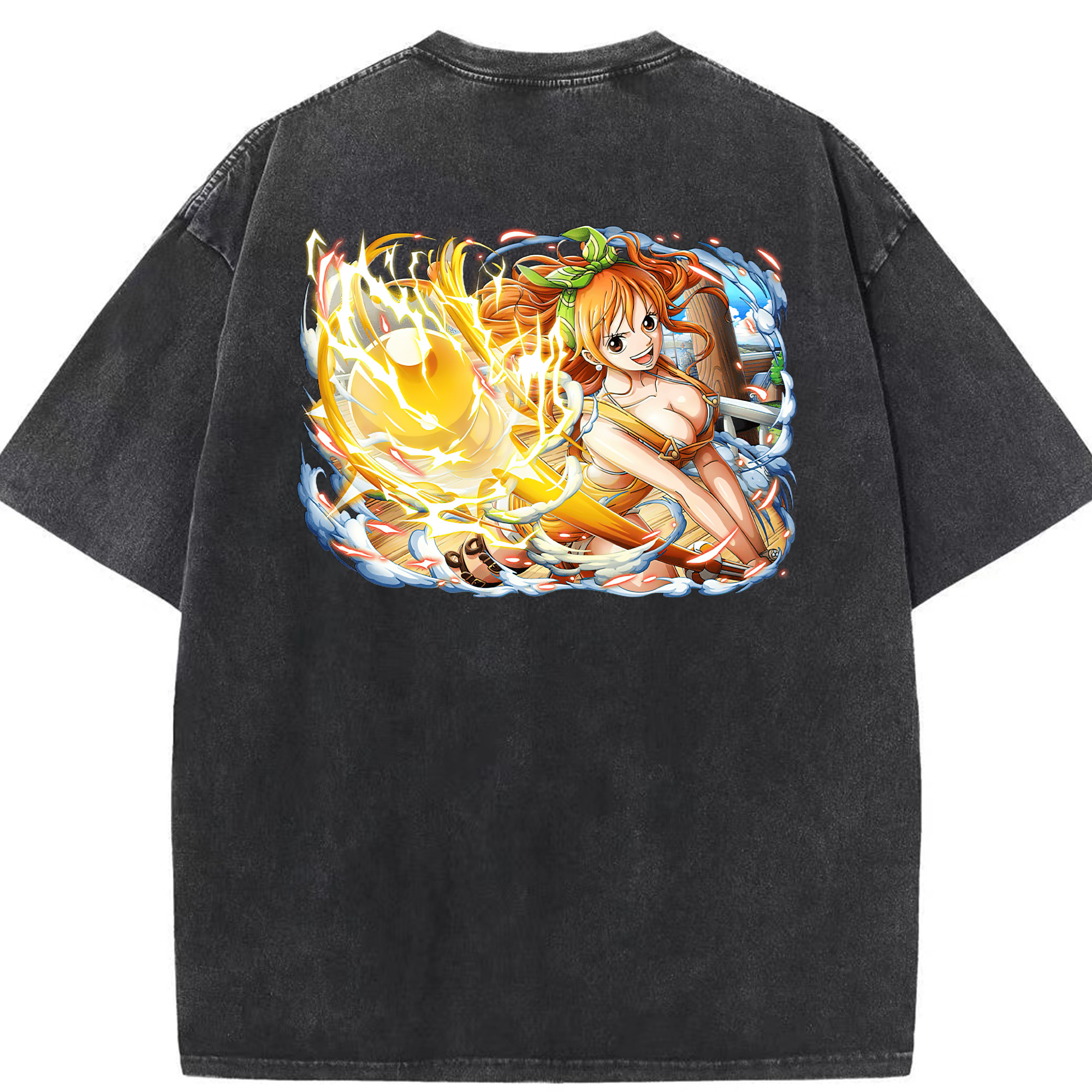 ワンピース ナミ ONE PIECE Nami 綿100% ヴィンテージ風 半袖Tシャツ（背面プリント）