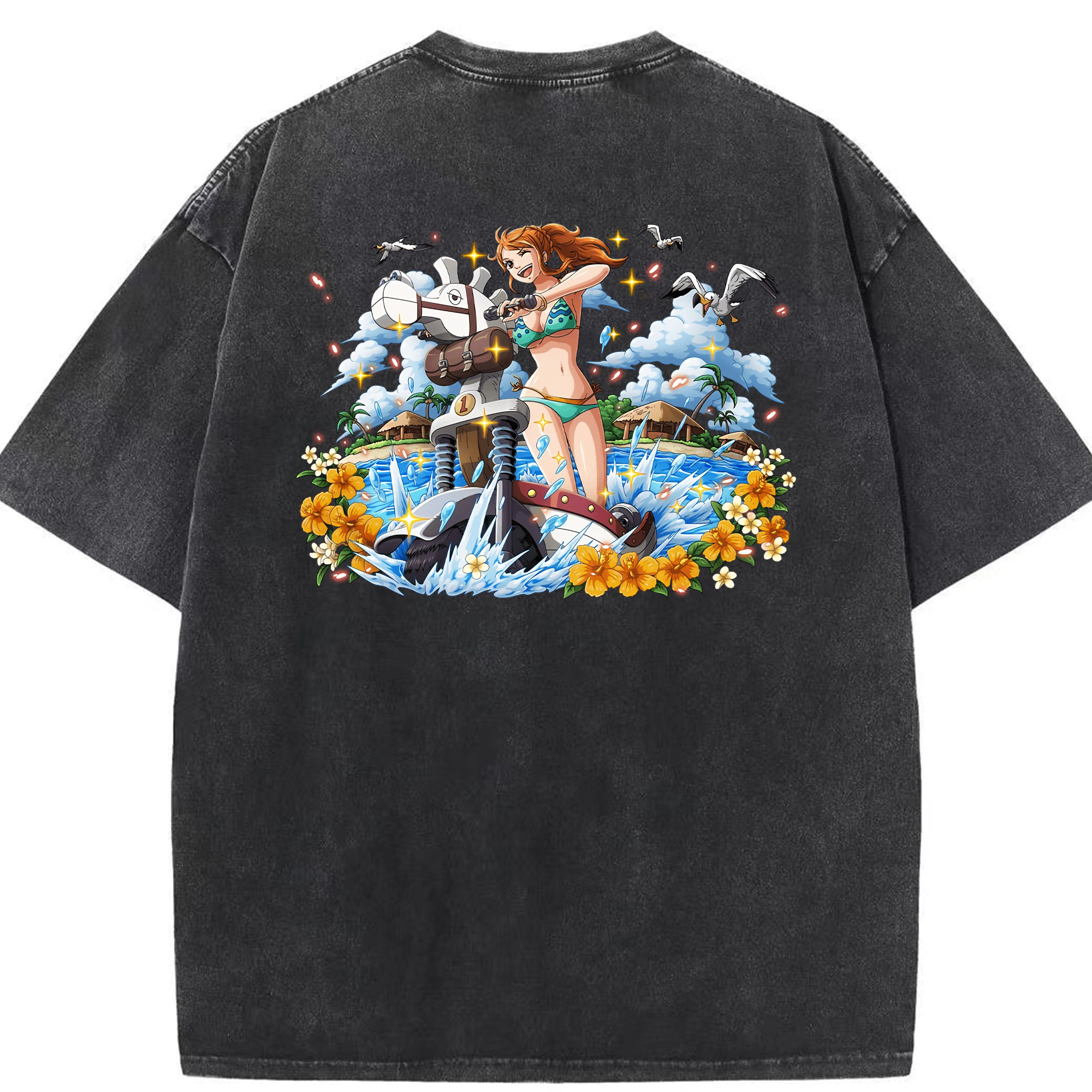 ワンピース ナミ ONE PIECE Nami 綿100% ヴィンテージ風 半袖Tシャツ（背面プリント）