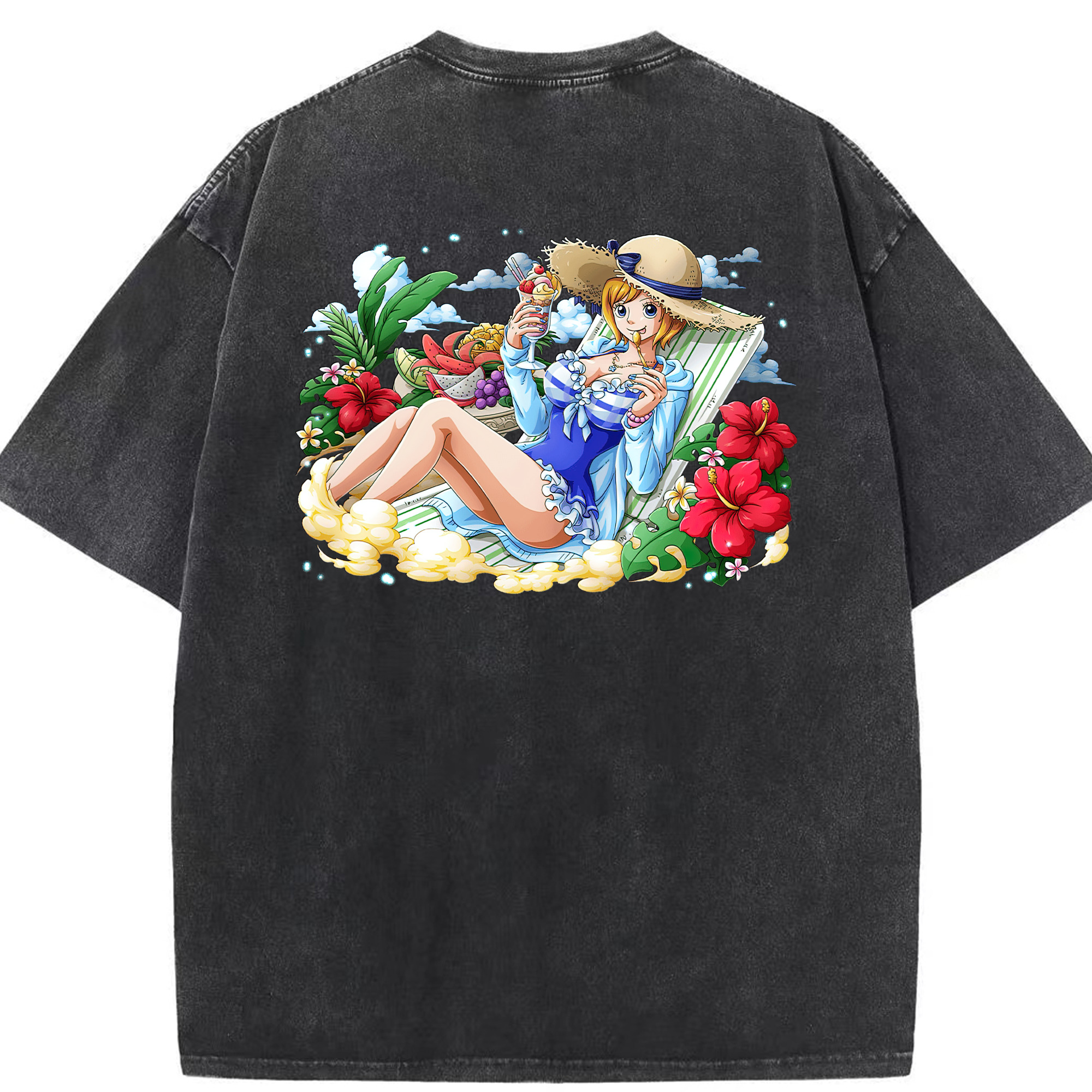 ワンピース ナミ ONE PIECE Nami 綿100% ヴィンテージ風 半袖Tシャツ（背面プリント）