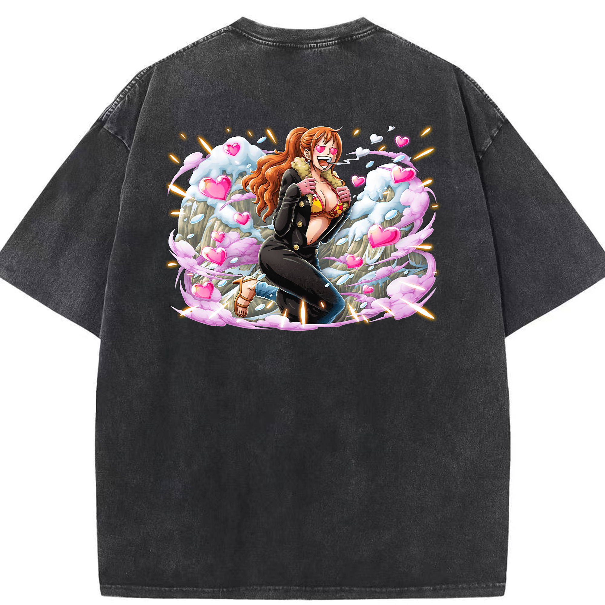 ワンピース ナミ ONE PIECE Nami 綿100% ヴィンテージ風 半袖Tシャツ（背面プリント）