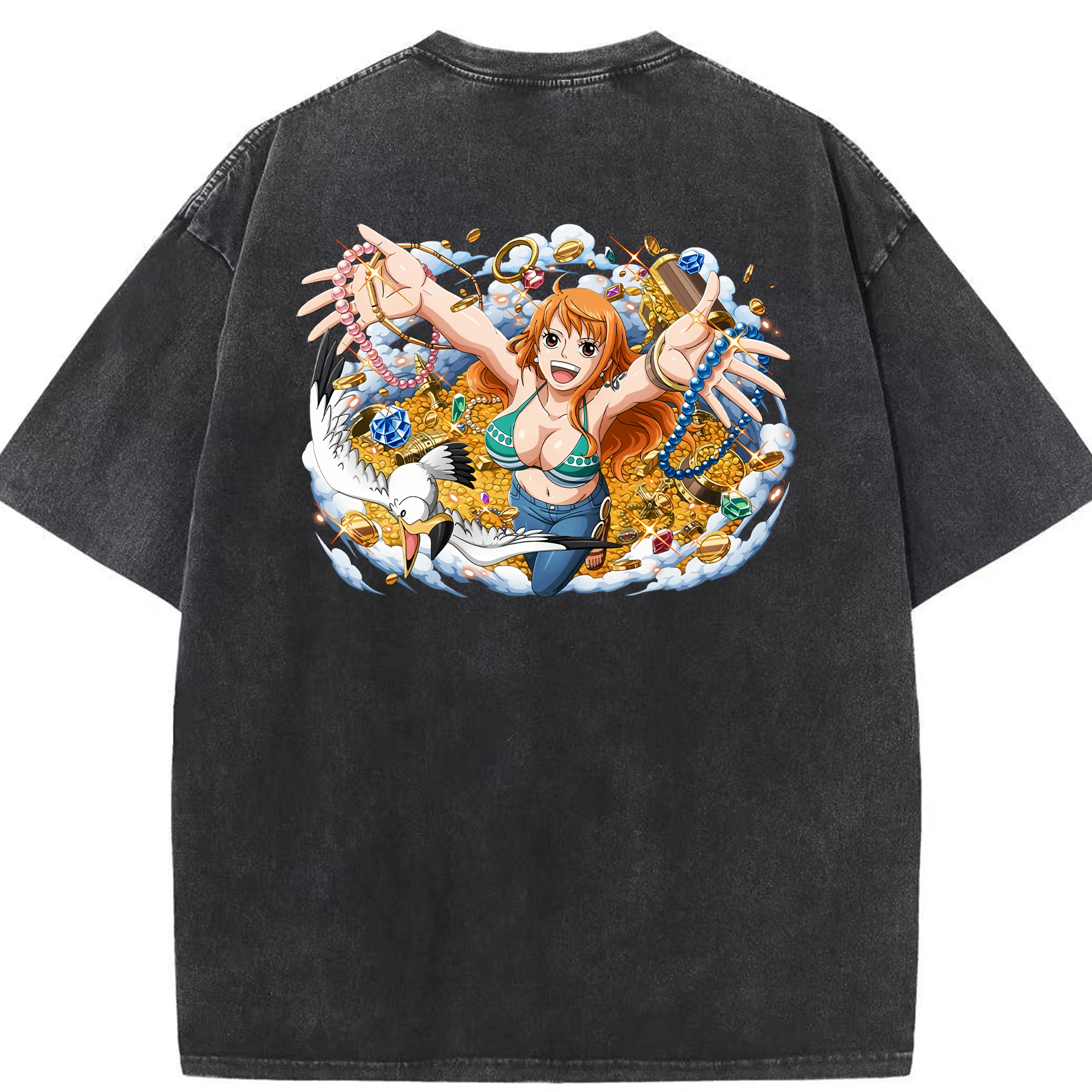 ワンピース ナミ ONE PIECE Nami 綿100% ヴィンテージ風 半袖Tシャツ（背面プリント）