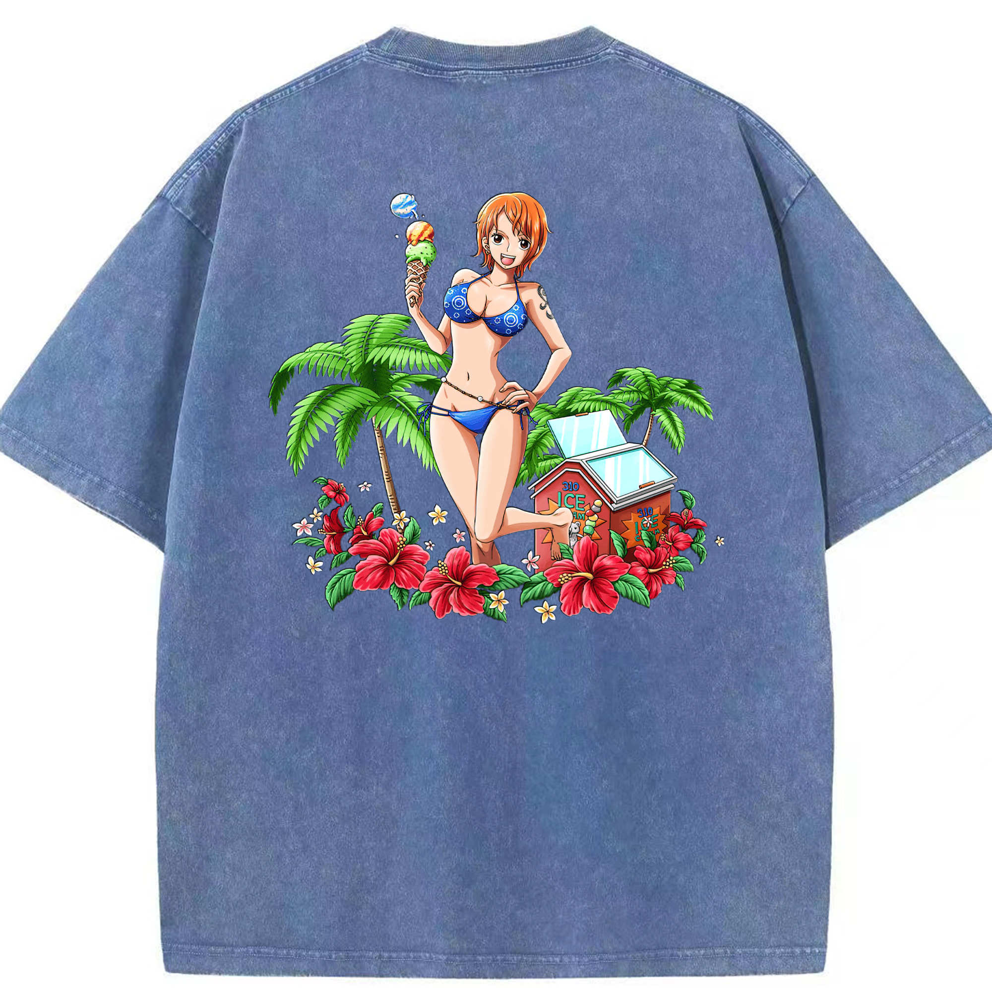 ワンピース ナミ ONE PIECE Nami 綿100% ヴィンテージ風 半袖Tシャツ（背面プリント）