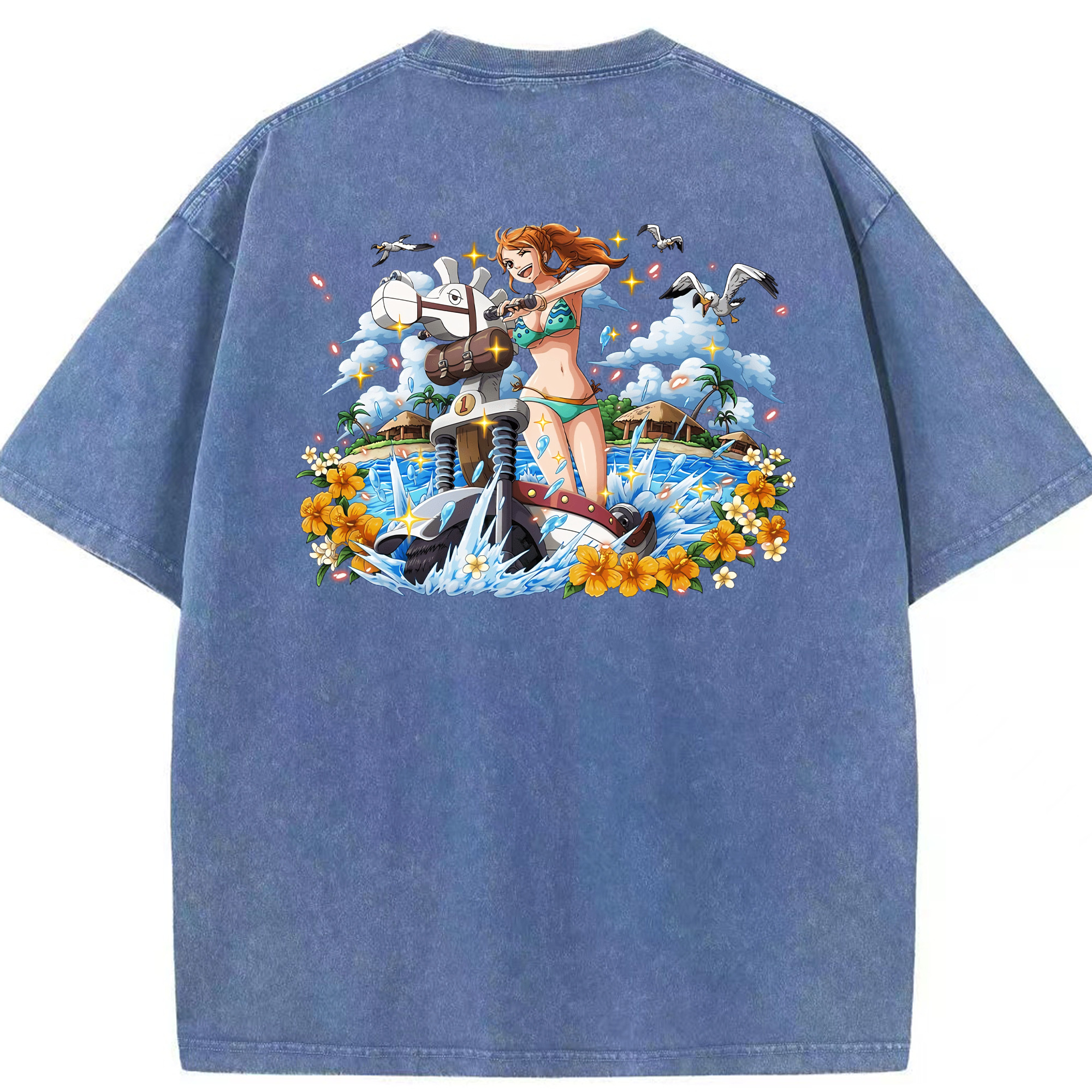 ワンピース ナミ ONE PIECE Nami 綿100% ヴィンテージ風 半袖Tシャツ（背面プリント）