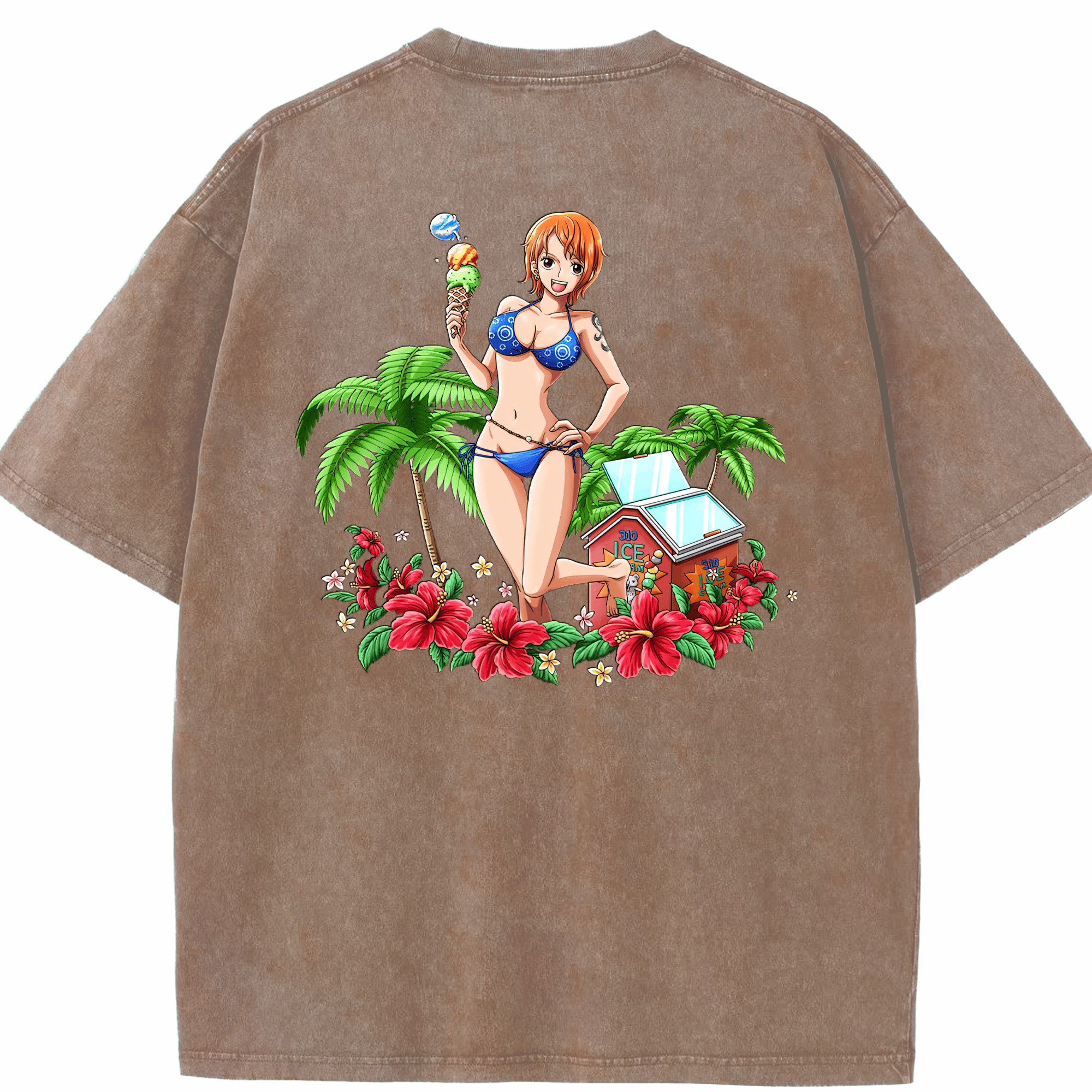 ワンピース ナミ ONE PIECE Nami 綿100% ヴィンテージ風 半袖Tシャツ（背面プリント）