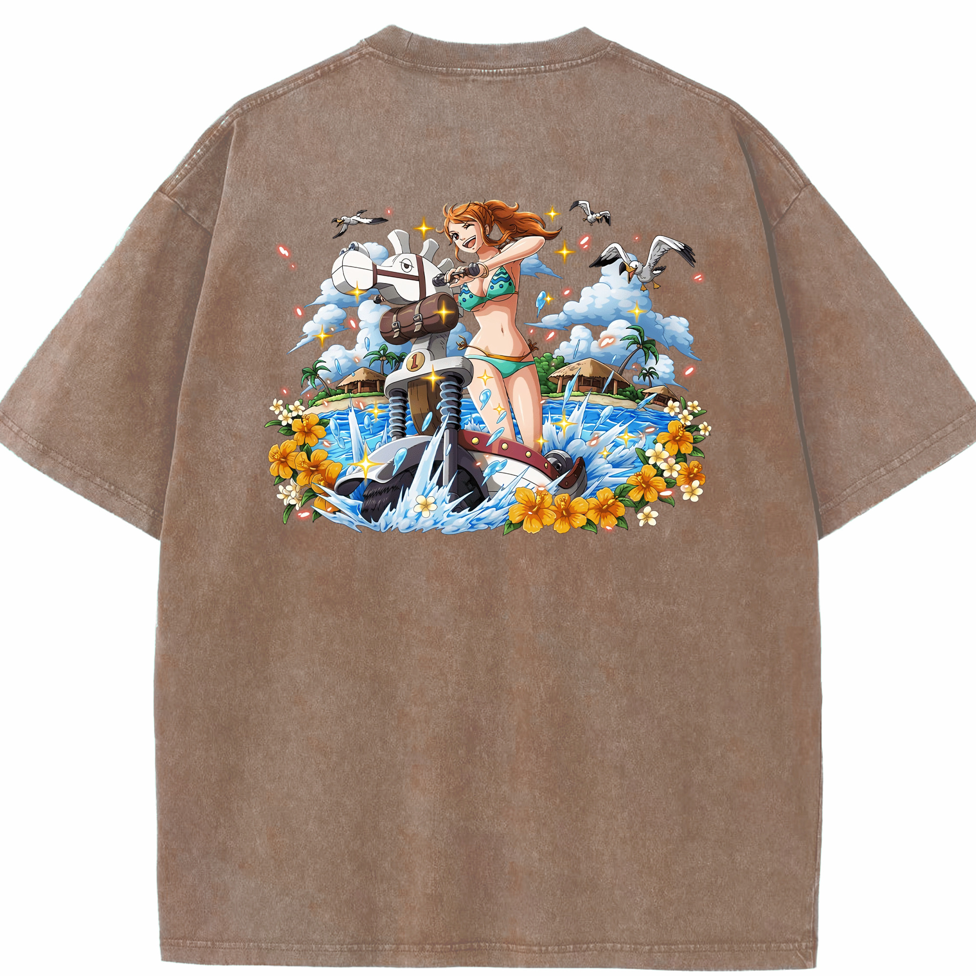 ワンピース ナミ ONE PIECE Nami 綿100% ヴィンテージ風 半袖Tシャツ（背面プリント）